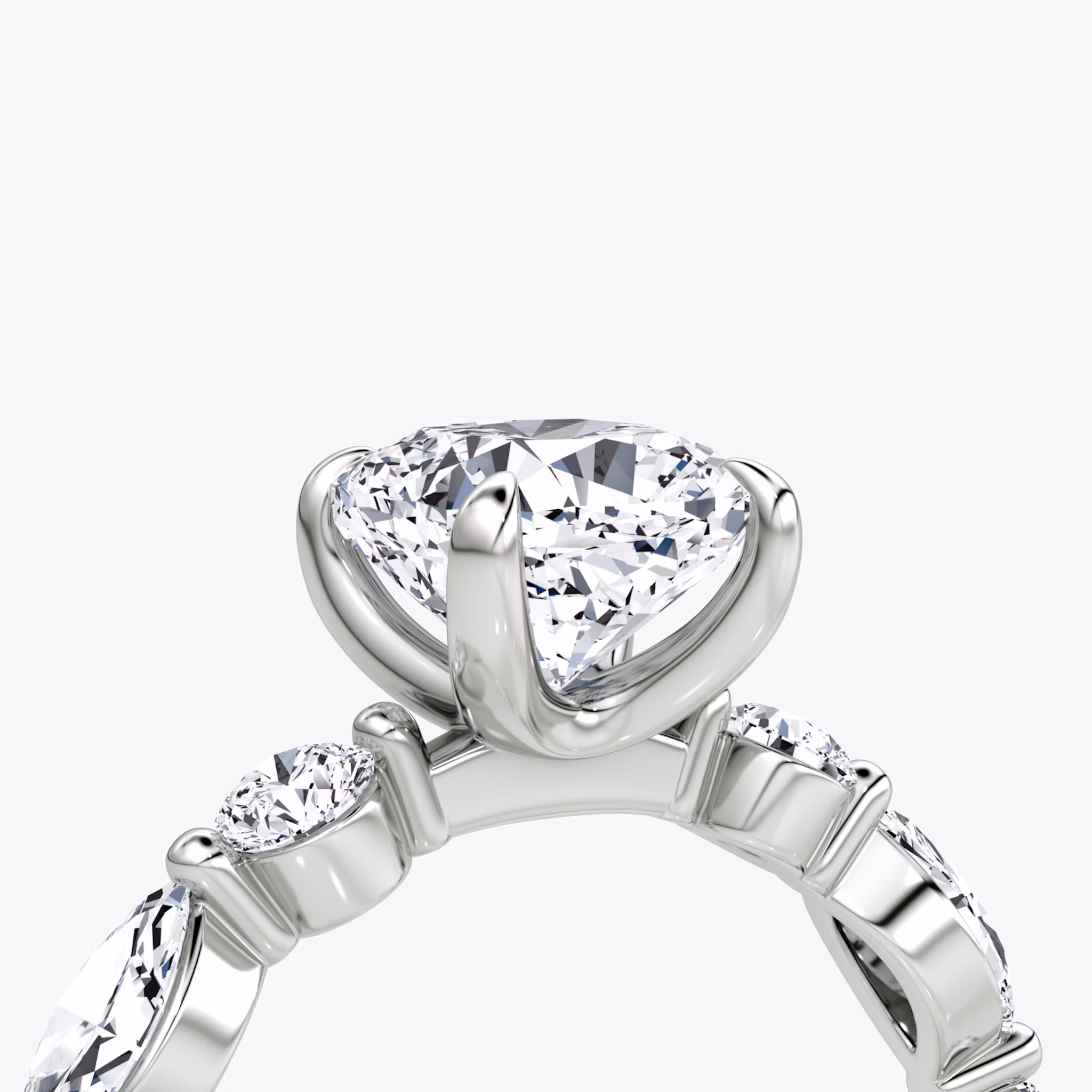 The Mixed Shape Single Shared Prong | Cushion | 18k | White Gold | bandAccent: Plain | diamondOrientation: vertical | caratWeight: other