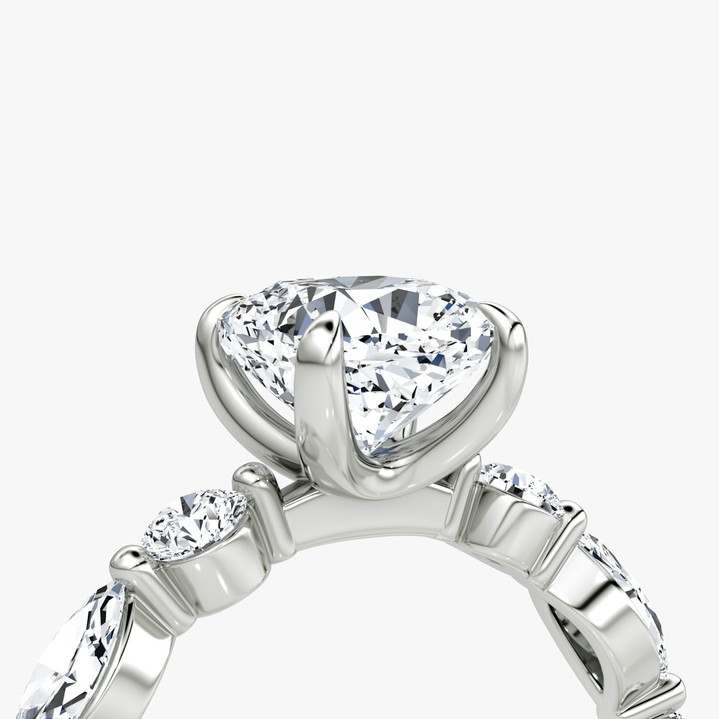 The Mixed Shape Single Shared Prong | Cushion | 18k | White Gold | bandAccent: Plain | diamondOrientation: vertical | caratWeight: other