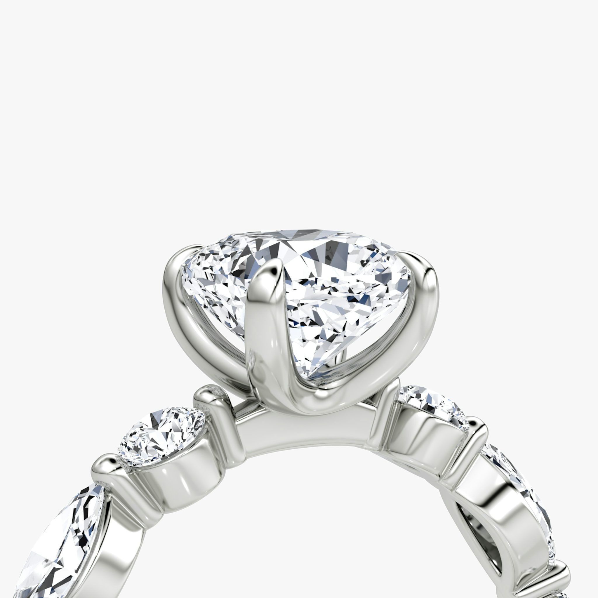 The Mixed Shape Single Shared Prong | Cushion | 18k | White Gold | bandAccent: Plain | diamondOrientation: vertical | caratWeight: other