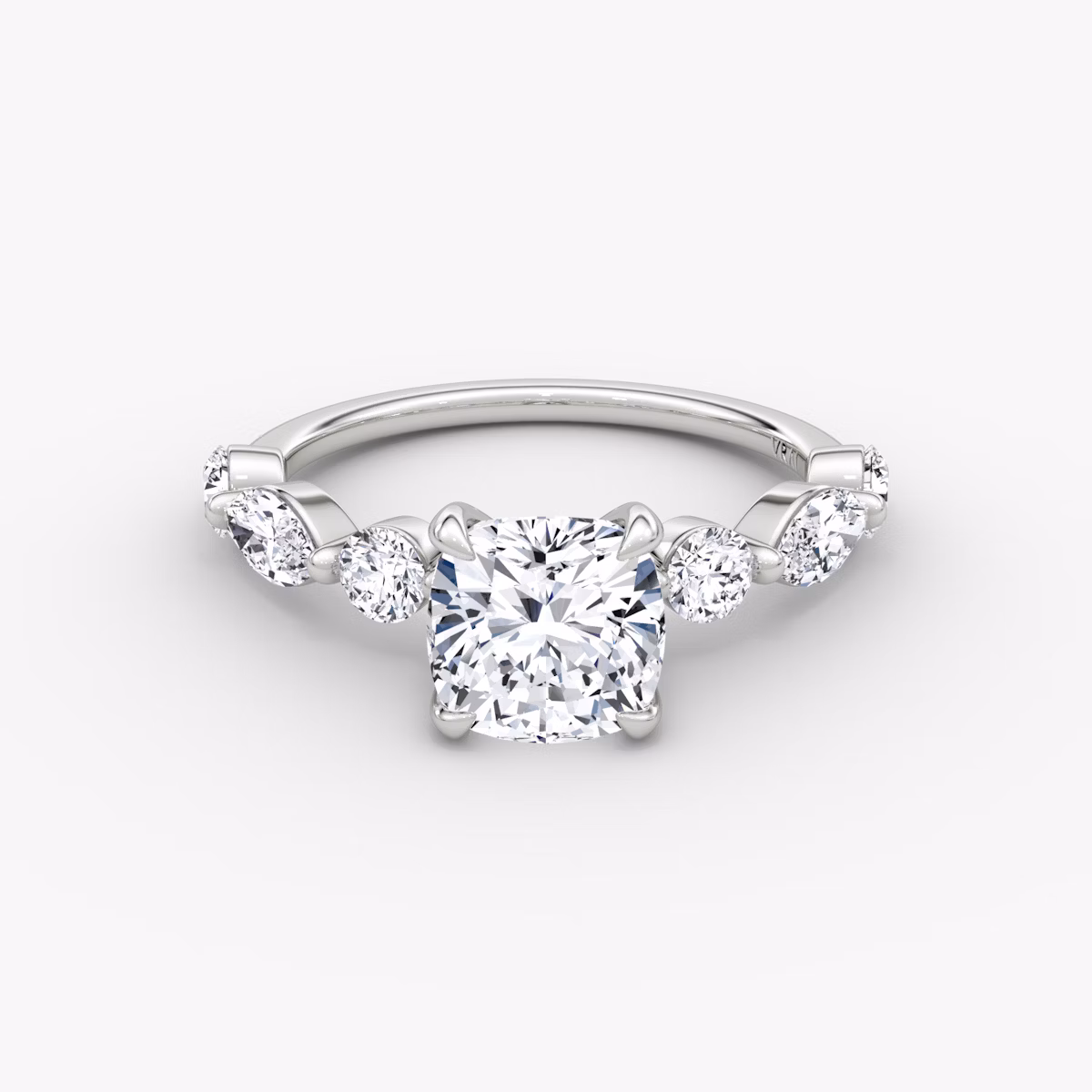 The Mixed Shape Single Shared Prong | Cushion | 18k | White Gold | bandAccent: Plain | diamondOrientation: vertical | caratWeight: other