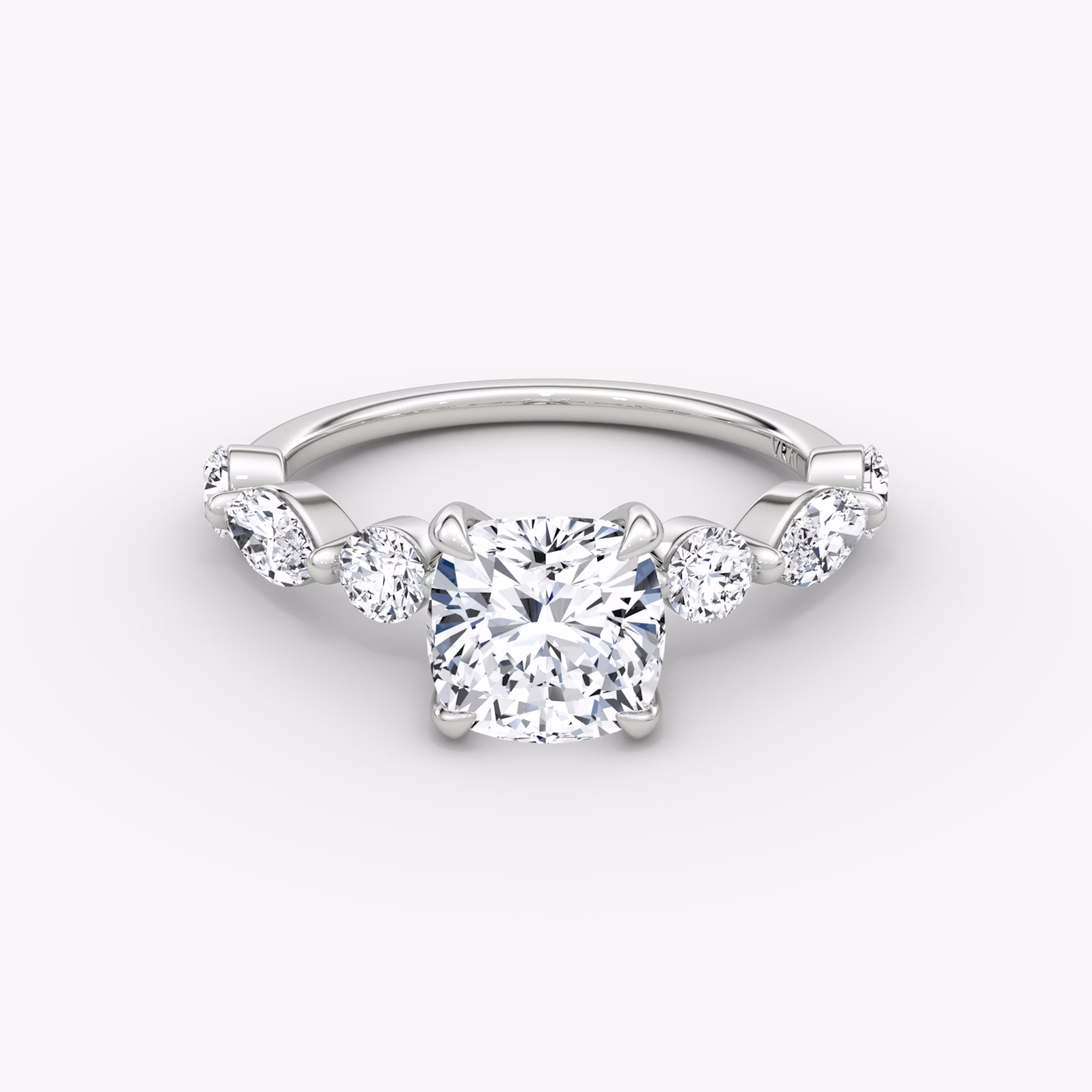 The Mixed Shape Single Shared Prong | Cushion | 18k | White Gold | bandAccent: Plain | diamondOrientation: vertical | caratWeight: other