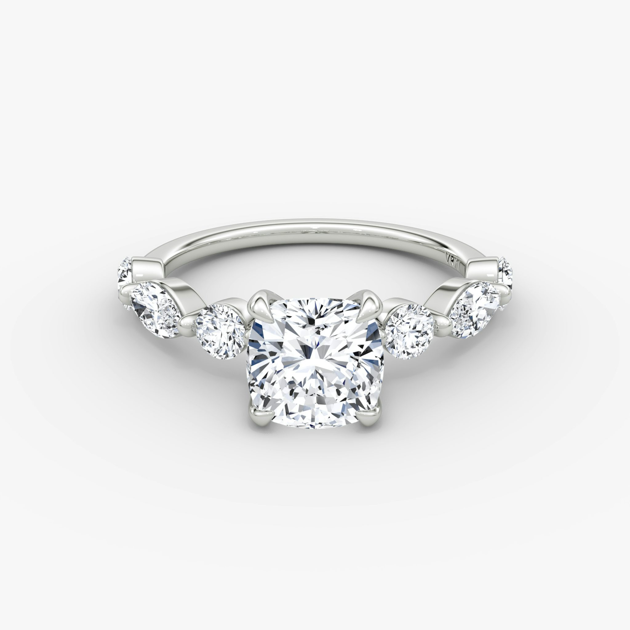 The Mixed Shape Single Shared Prong | Cushion | 18k | White Gold | bandAccent: Plain | diamondOrientation: vertical | caratWeight: other