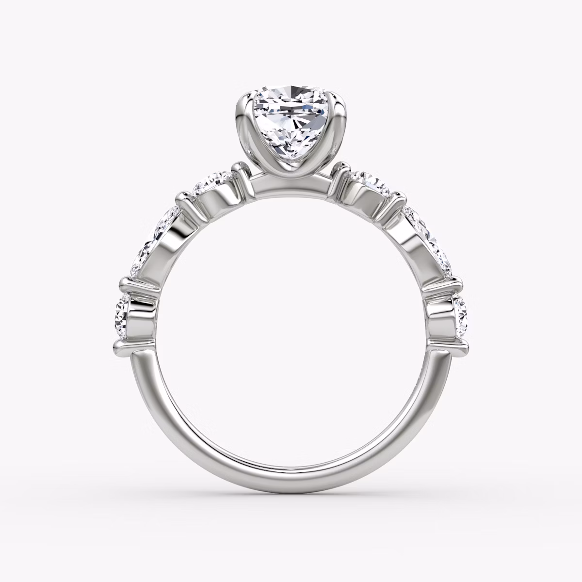 The Mixed Shape Single Shared Prong | Cushion | 18k | White Gold | bandAccent: Plain | diamondOrientation: vertical | caratWeight: other
