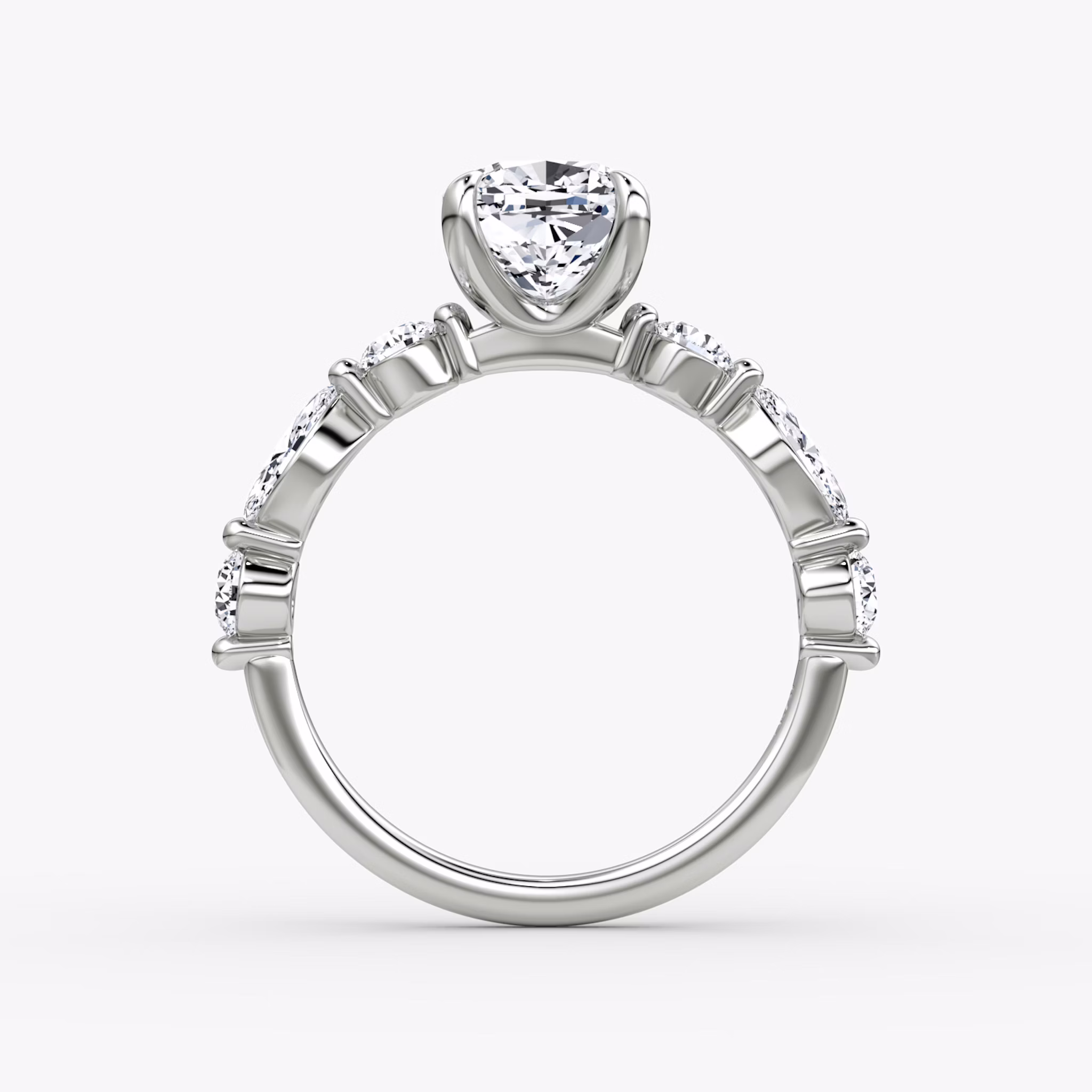 The Mixed Shape Single Shared Prong | Cushion | 18k | White Gold | bandAccent: Plain | diamondOrientation: vertical | caratWeight: other