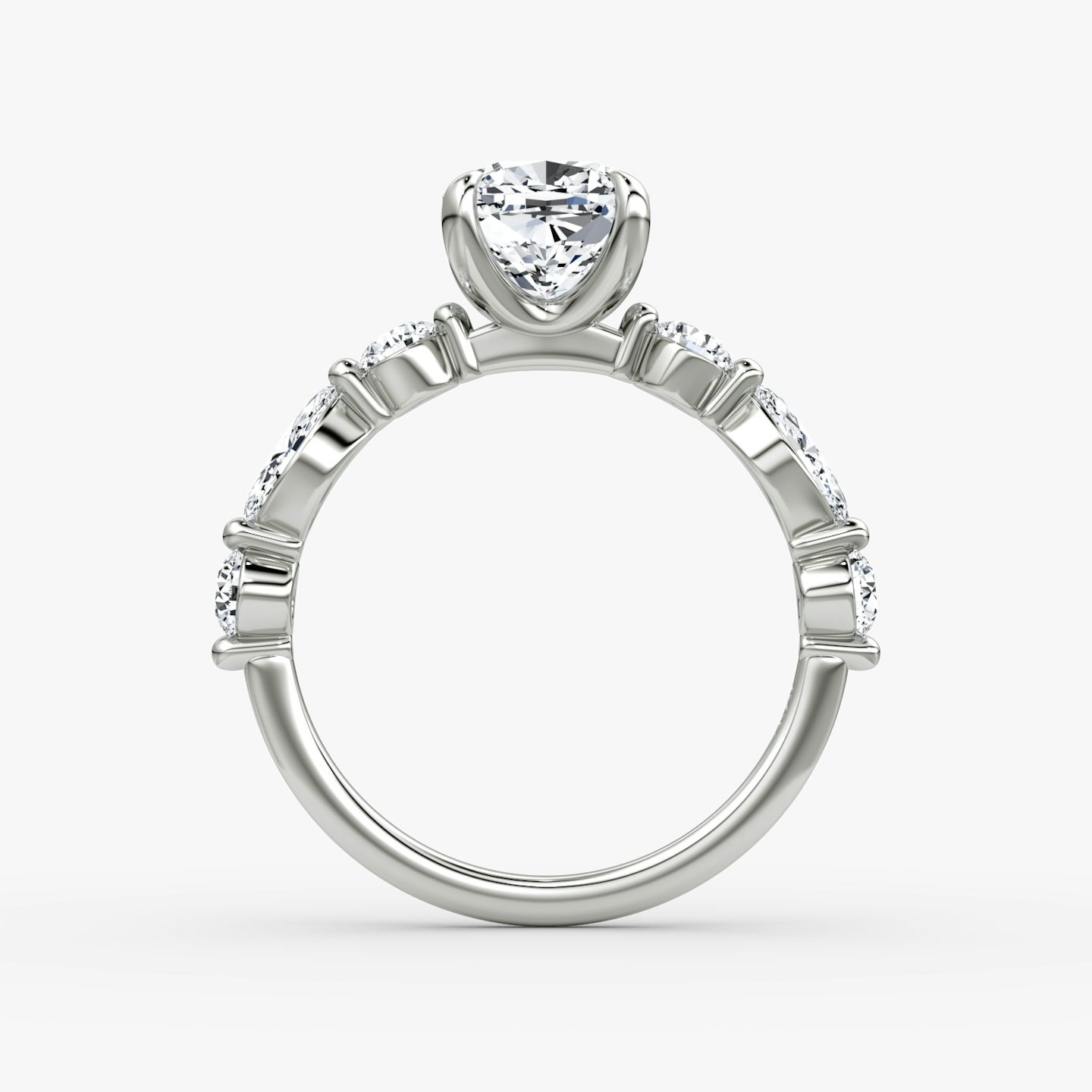 The Mixed Shape Single Shared Prong | Cushion | 18k | White Gold | bandAccent: Plain | diamondOrientation: vertical | caratWeight: other