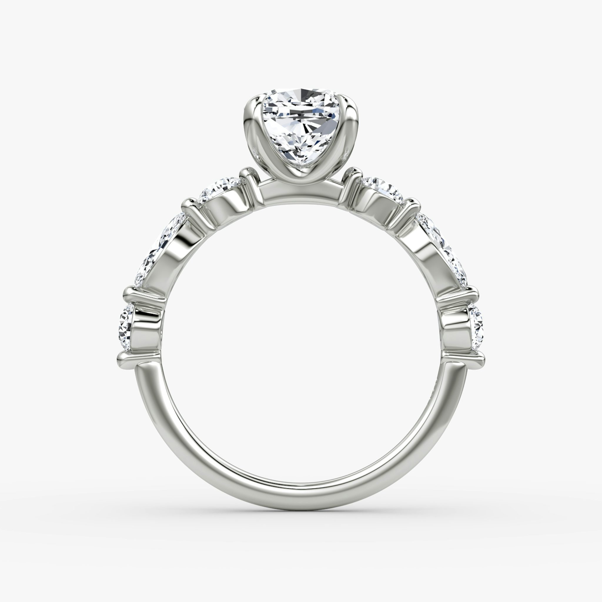 The Mixed Shape Single Shared Prong | Cushion | 18k | White Gold | bandAccent: Plain | diamondOrientation: vertical | caratWeight: other