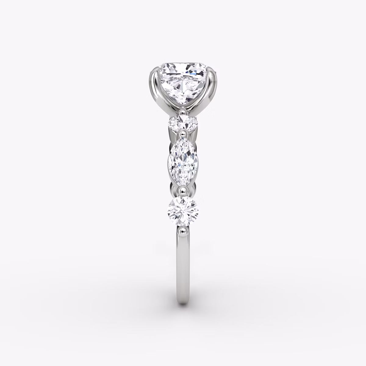 The Mixed Shape Single Shared Prong | Cushion | 18k | White Gold | bandAccent: Plain | diamondOrientation: vertical | caratWeight: other