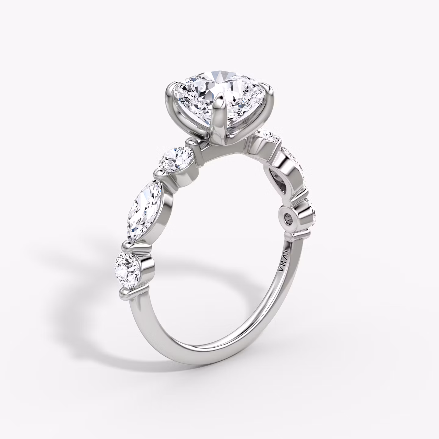 The Mixed Shape Single Shared Prong | Cushion | 18k | White Gold | bandAccent: Plain | diamondOrientation: vertical | caratWeight: other