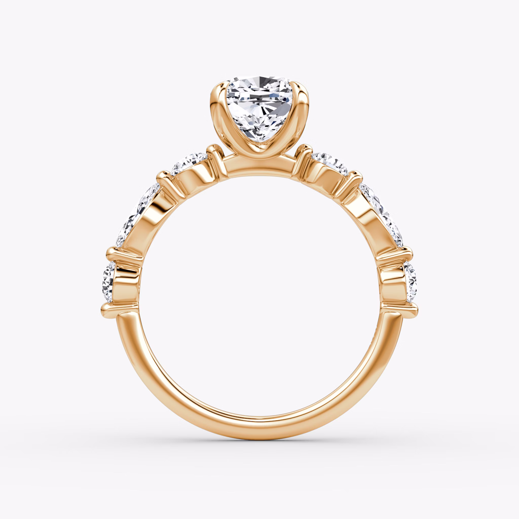 The Mixed Shape Single Shared Prong | Cushion | 14k | Rose Gold | bandAccent: Plain | diamondOrientation: vertical | caratWeight: other