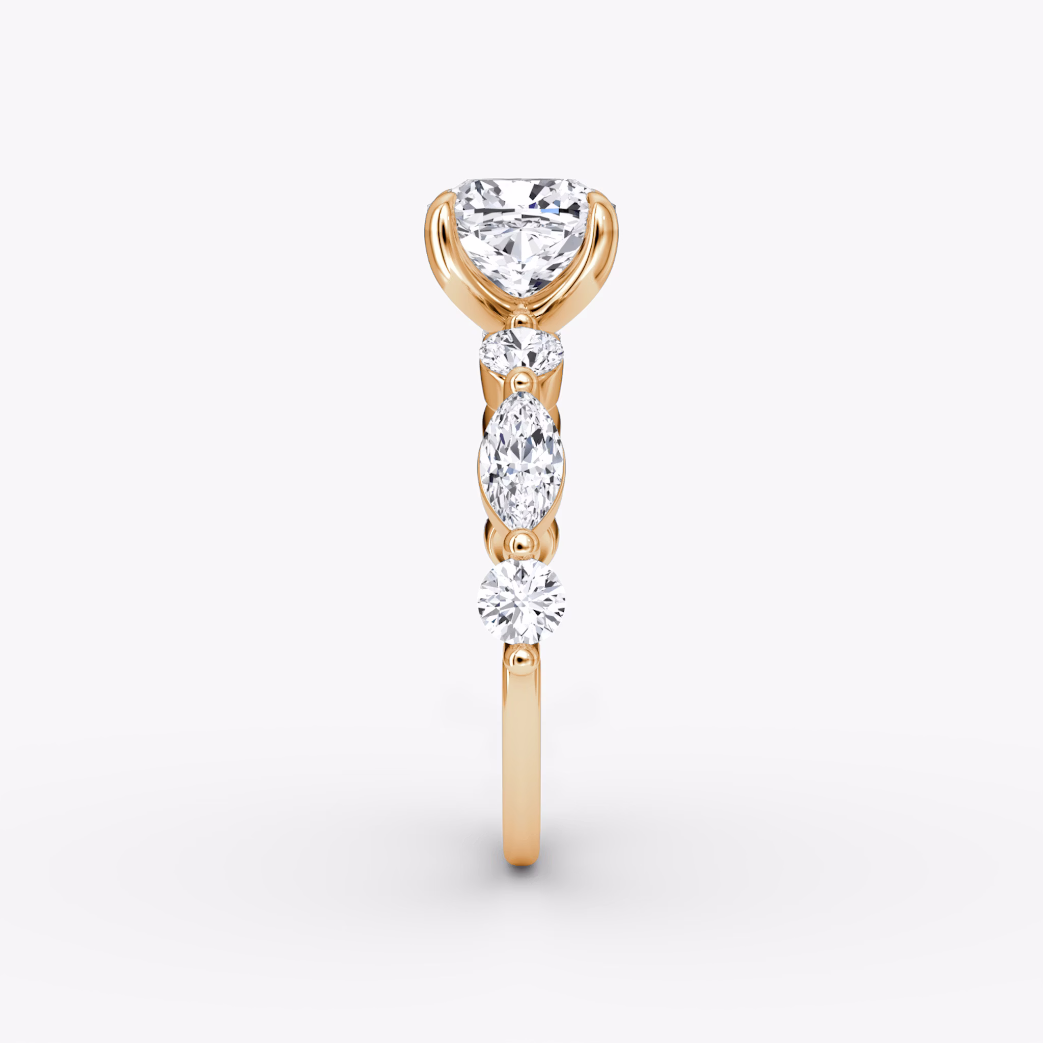 The Mixed Shape Single Shared Prong | Cushion | 14k | Rose Gold | bandAccent: Plain | diamondOrientation: vertical | caratWeight: other