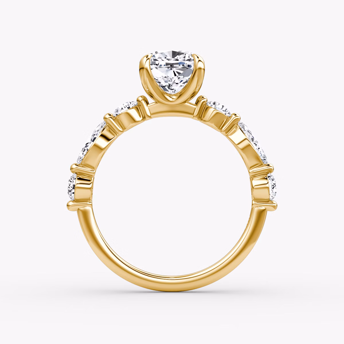 The Mixed Shape Single Shared Prong | Cushion | 18k | Yellow Gold | bandAccent: Plain | diamondOrientation: vertical | caratWeight: other
