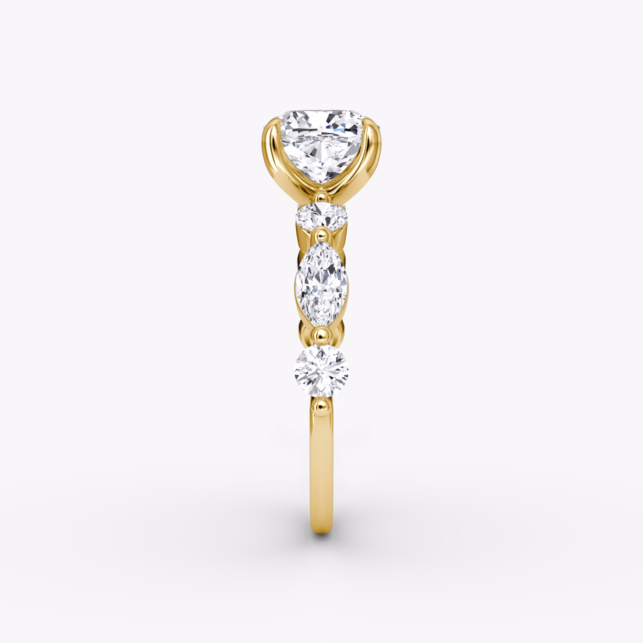 The Mixed Shape Single Shared Prong | Cushion | 18k | Yellow Gold | bandAccent: Plain | diamondOrientation: vertical | caratWeight: other