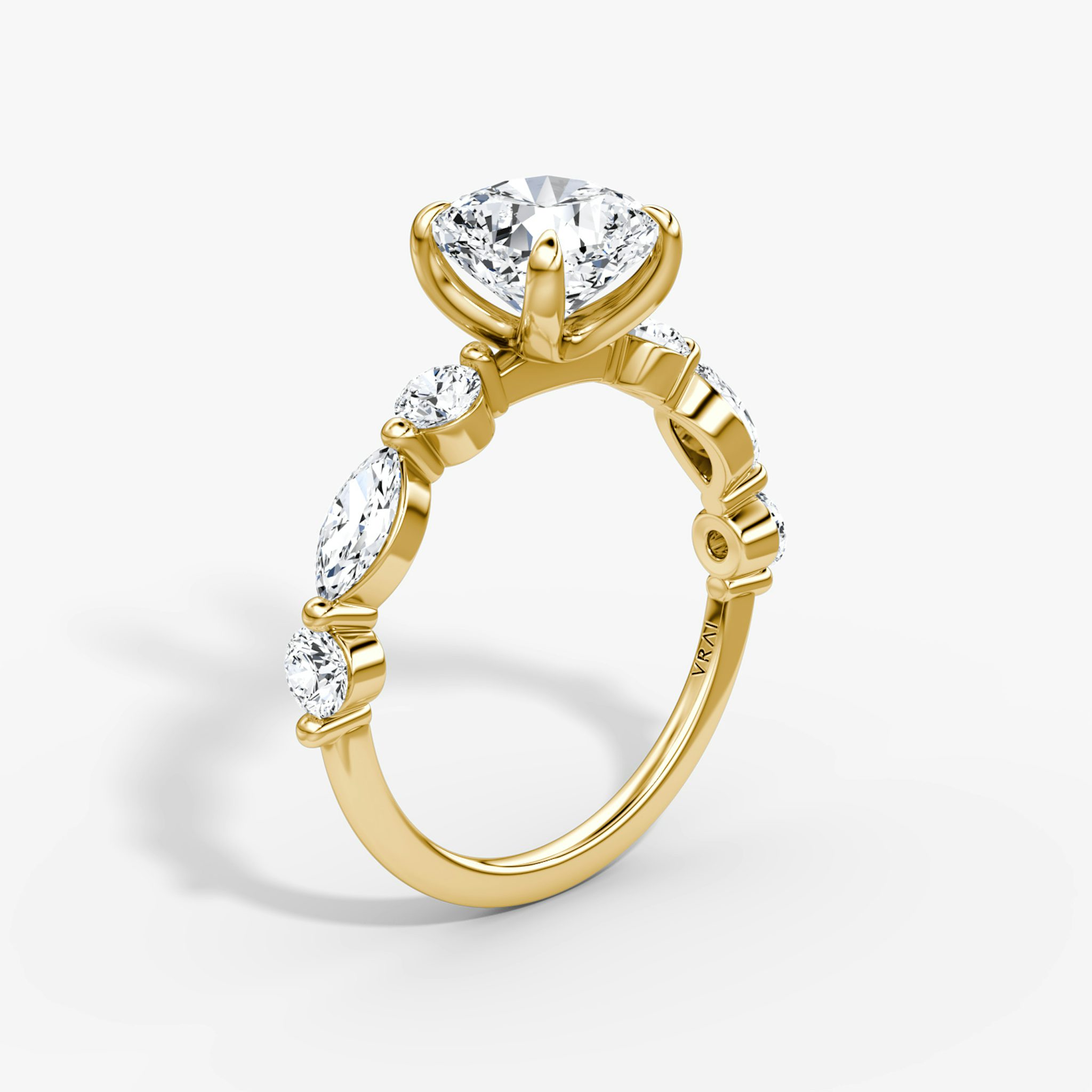 The Mixed Shape Single Shared Prong | Cushion | 18k | Yellow Gold | bandAccent: Plain | diamondOrientation: vertical | caratWeight: other