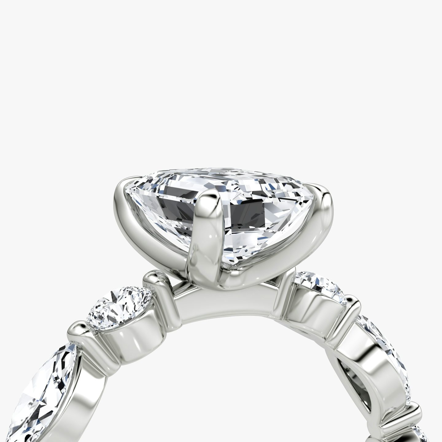 The Mixed Shape Single Shared Prong | Emerald | Platinum | bandAccent: Plain | diamondOrientation: vertical | caratWeight: other