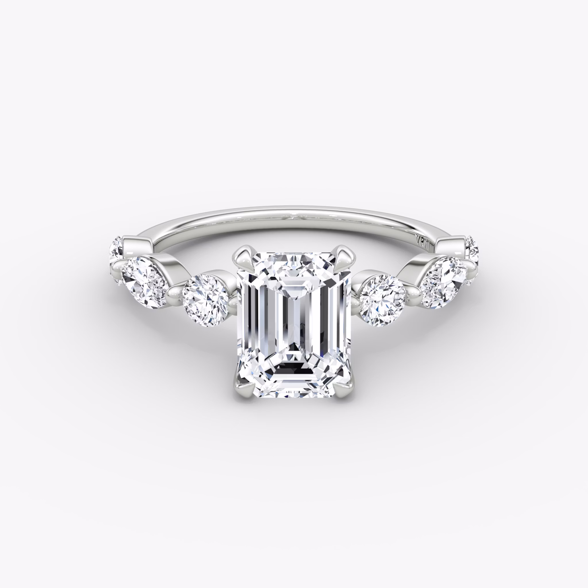 The Mixed Shape Single Shared Prong | Emerald | 18k | White Gold | bandAccent: Plain | diamondOrientation: vertical | caratWeight: other
