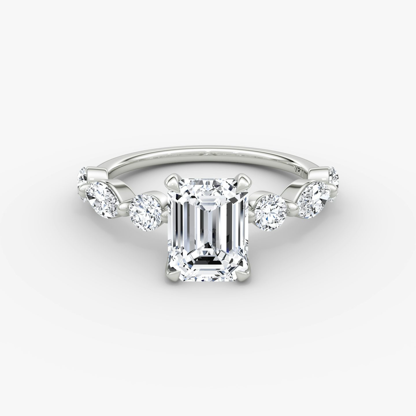 The Mixed Shape Single Shared Prong | Emerald | Platinum | bandAccent: Plain | diamondOrientation: vertical | caratWeight: other