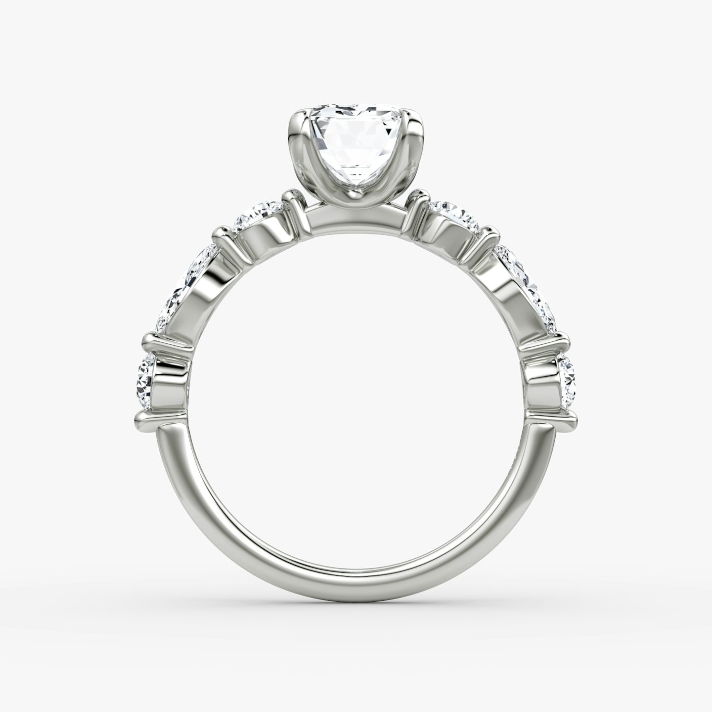 The Mixed Shape Single Shared Prong | Emerald | Platinum | bandAccent: Plain | diamondOrientation: vertical | caratWeight: other