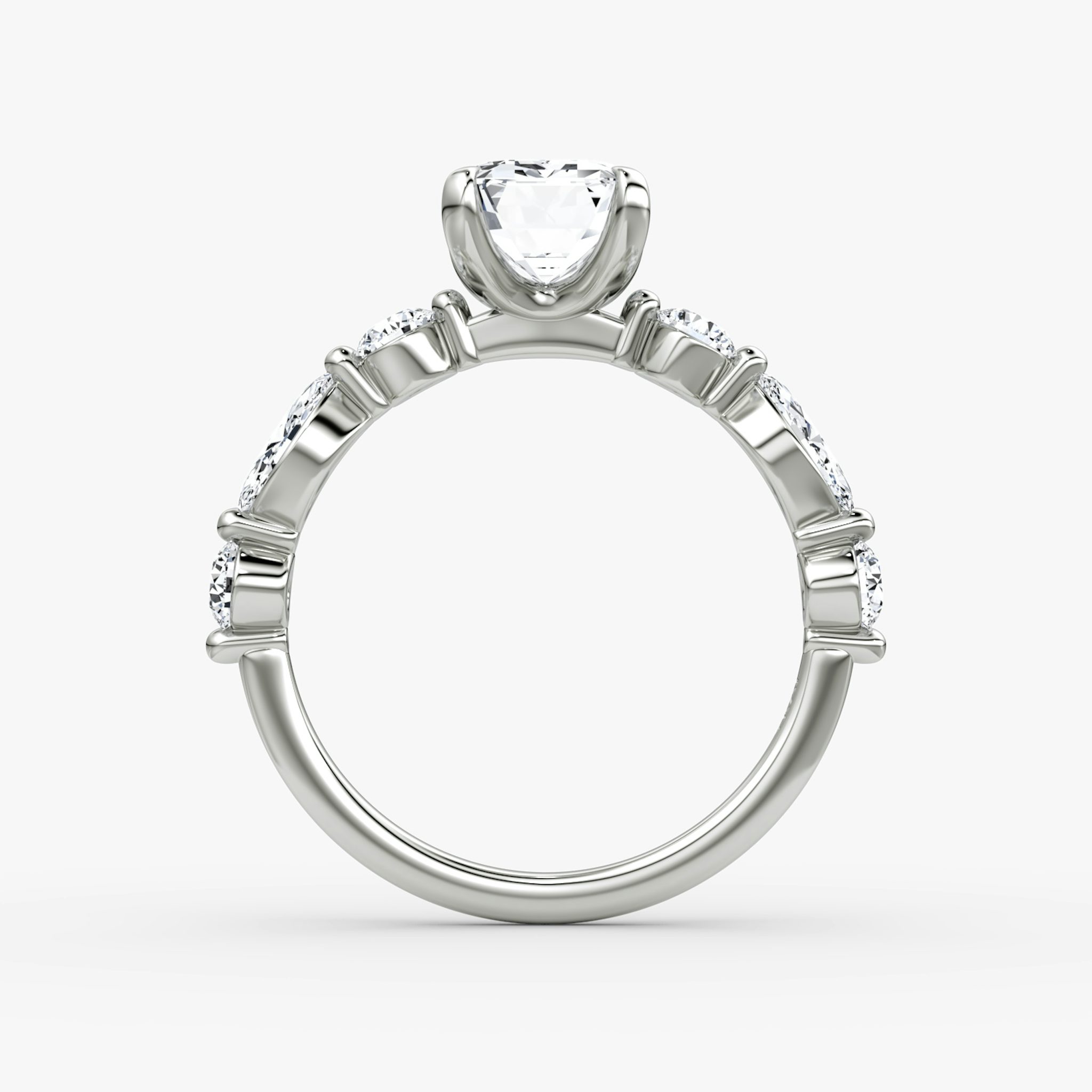 The Mixed Shape Single Shared Prong | Emerald | 18k | White Gold | bandAccent: Plain | diamondOrientation: vertical | caratWeight: other
