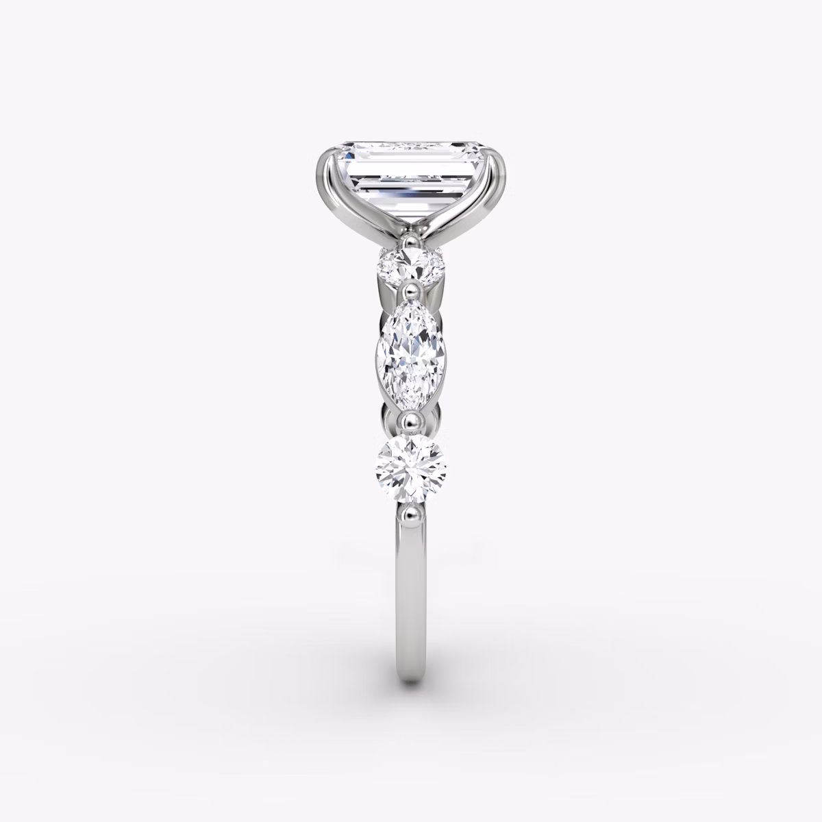 The Mixed Shape Single Shared Prong | Emerald | 18k | White Gold | bandAccent: Plain | diamondOrientation: vertical | caratWeight: other