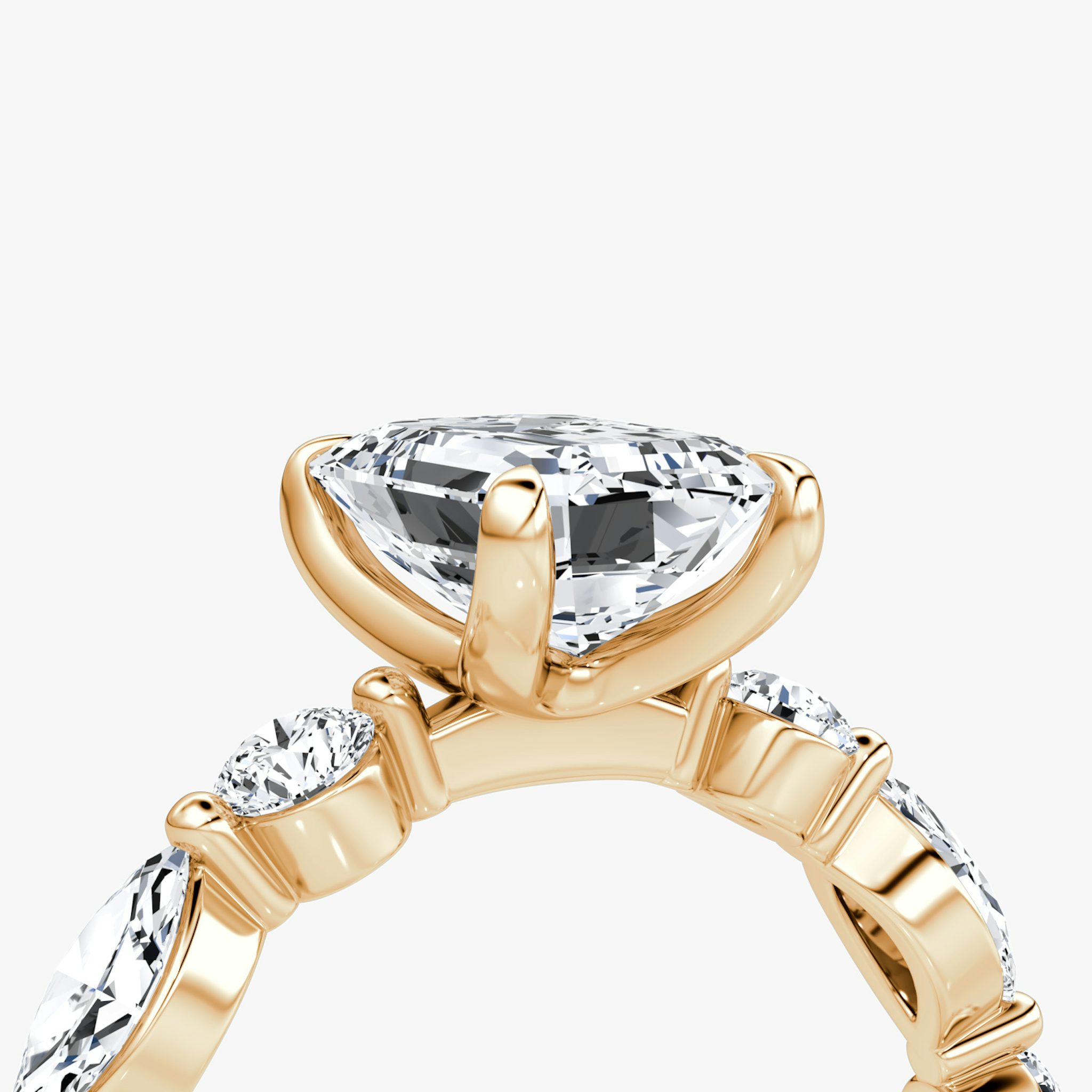 The Mixed Shape Single Shared Prong | Emerald | 14k | Rose Gold | bandAccent: Plain | diamondOrientation: vertical | caratWeight: other