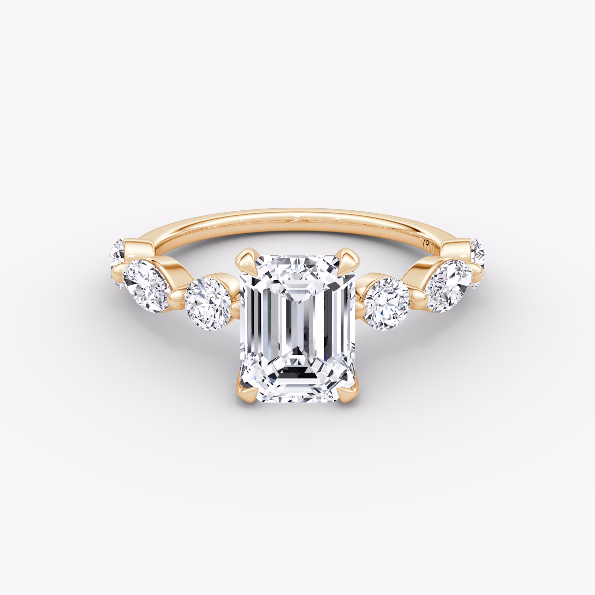 The Mixed Shape Single Shared Prong | Emerald | 14k | Rose Gold | bandAccent: Plain | diamondOrientation: vertical | caratWeight: other
