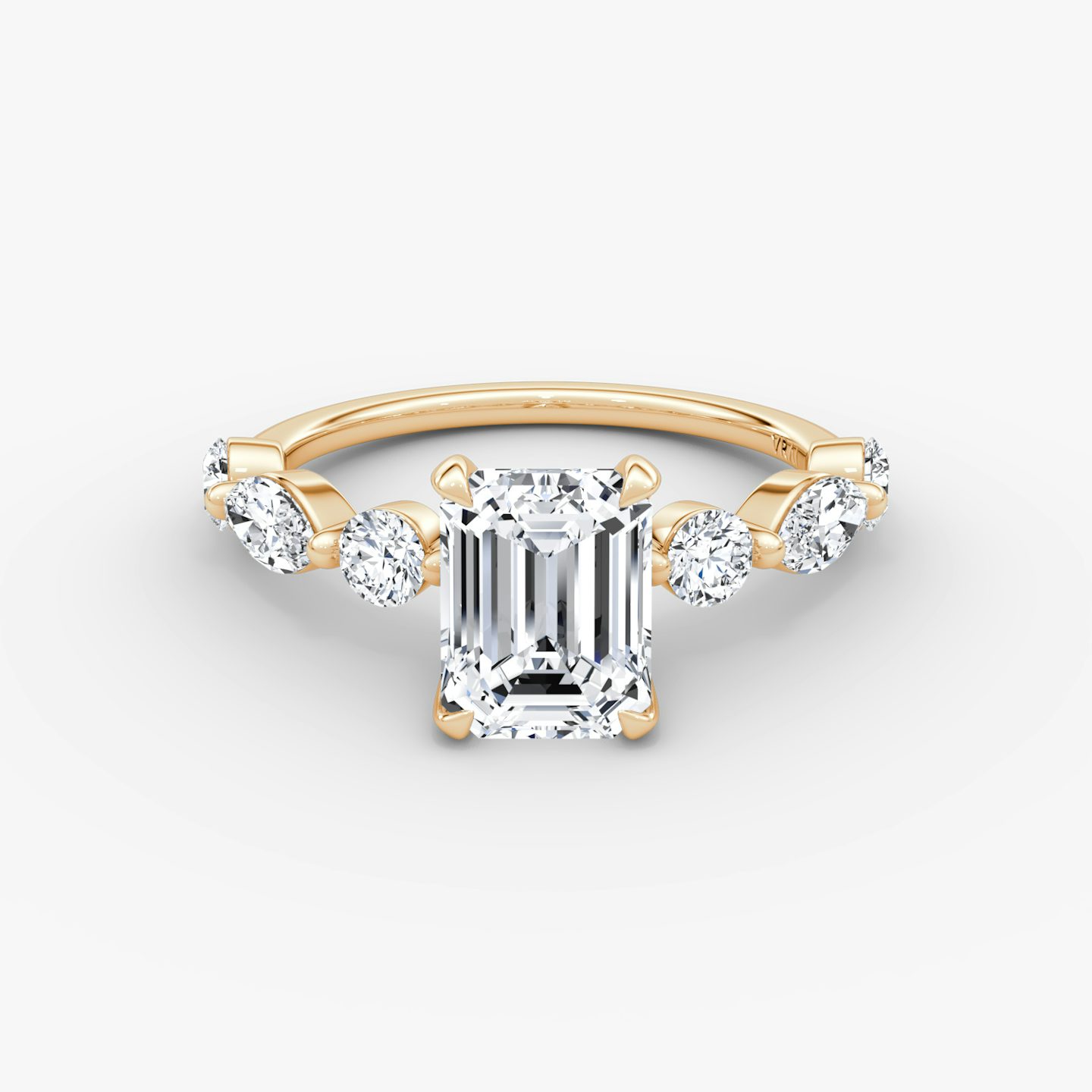 The Mixed Shape Single Shared Prong | Emerald | 14k | Rose Gold | bandAccent: Plain | diamondOrientation: vertical | caratWeight: other