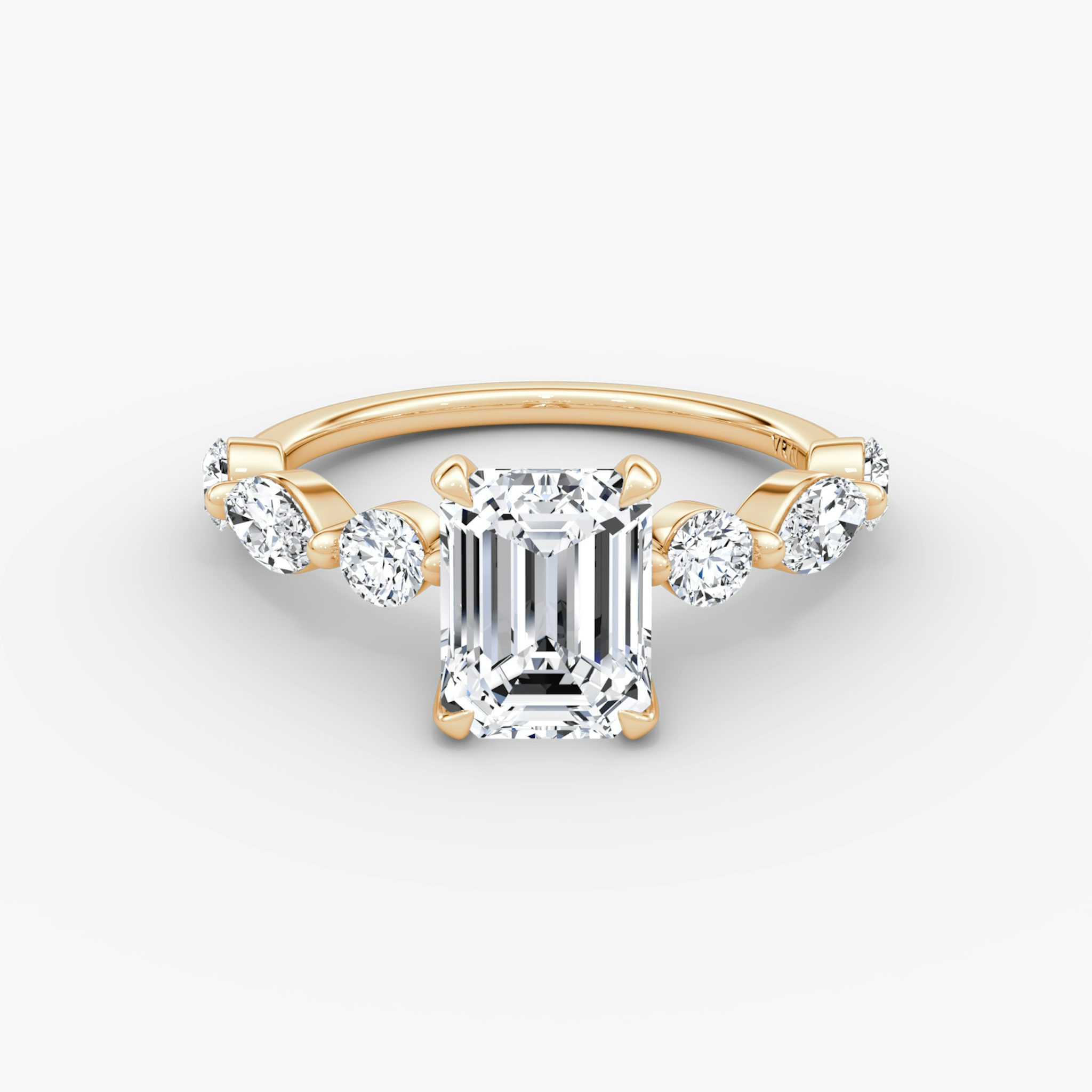 The Mixed Shape Single Shared Prong | Emerald | 14k | Rose Gold | bandAccent: Plain | diamondOrientation: vertical | caratWeight: other