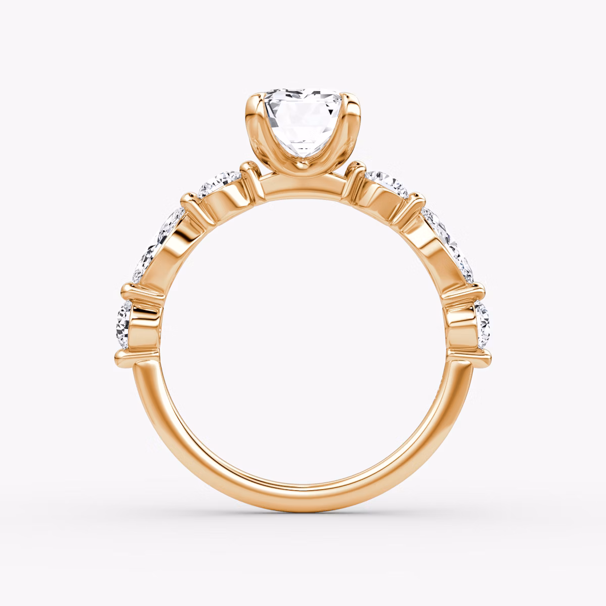 The Mixed Shape Single Shared Prong | Emerald | 14k | Rose Gold | bandAccent: Plain | diamondOrientation: vertical | caratWeight: other