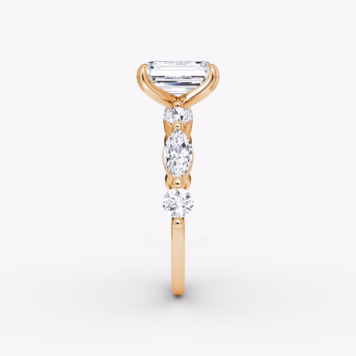 The Mixed Shape Single Shared Prong | Emerald | 14k | Rose Gold | bandAccent: Plain | diamondOrientation: vertical | caratWeight: other