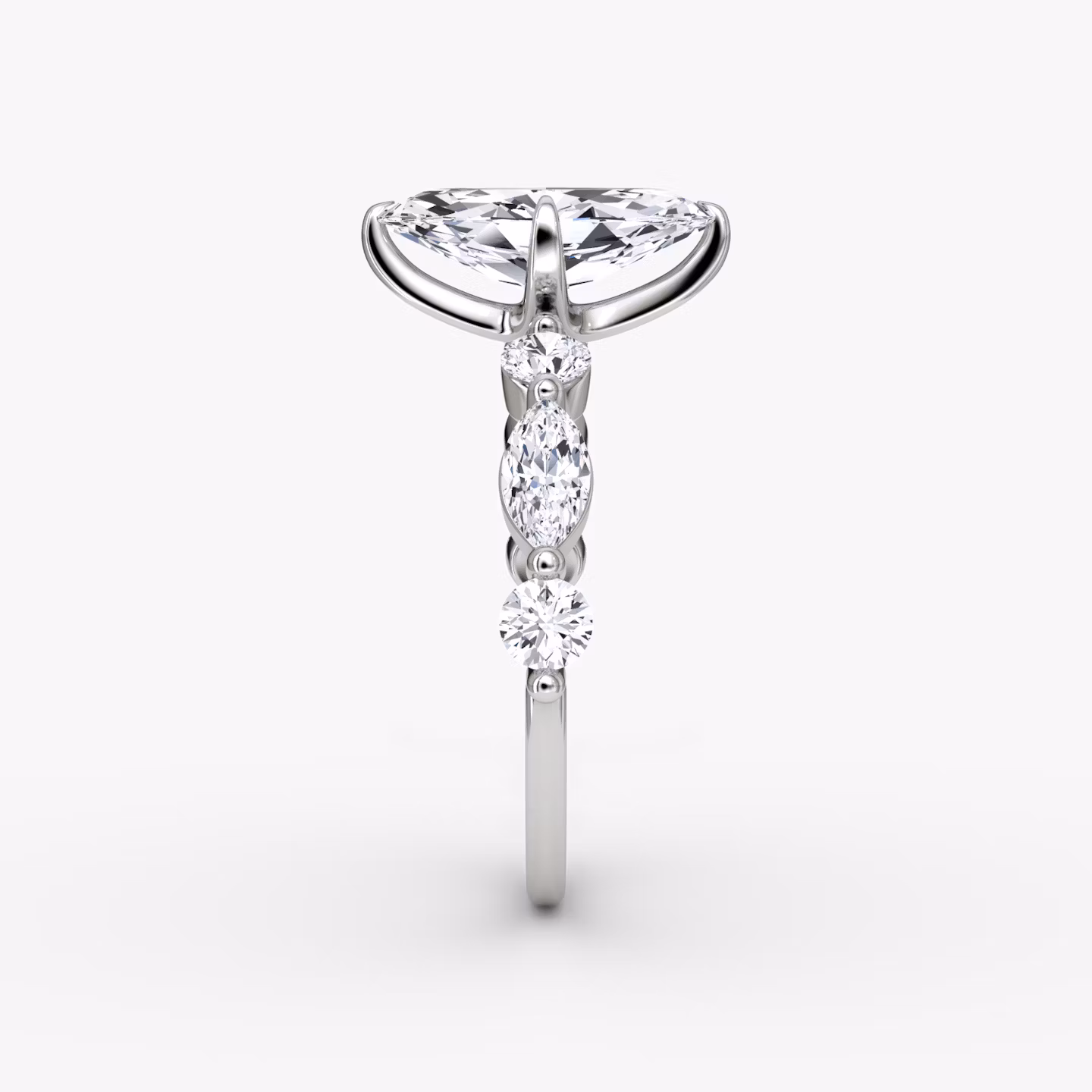 The Mixed Shape Single Shared Prong | Marquise | 18k | White Gold | bandAccent: Plain | diamondOrientation: vertical | caratWeight: other