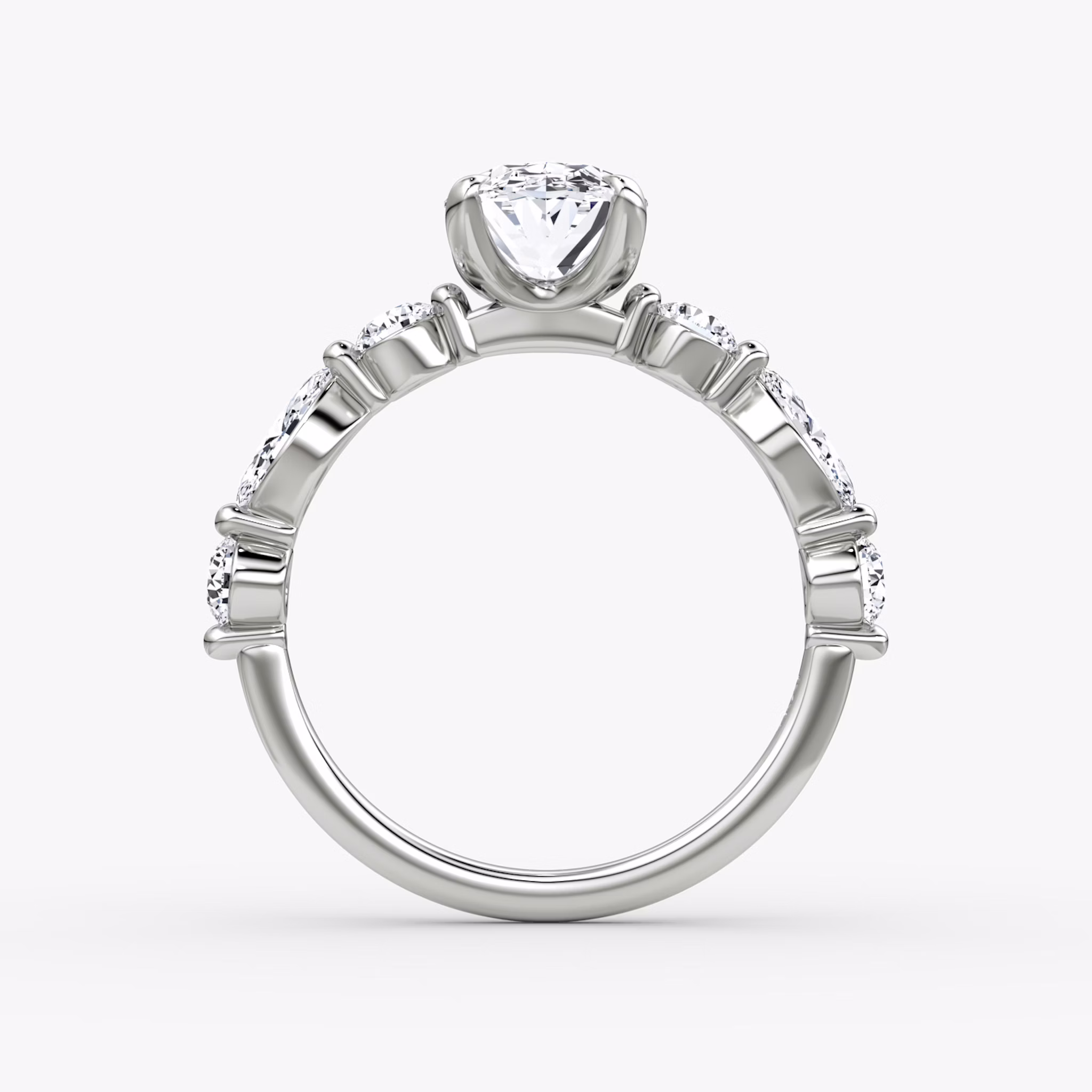 The Mixed Shape Single Shared Prong | Oval | Platinum | bandAccent: Plain | diamondOrientation: vertical | caratWeight: other