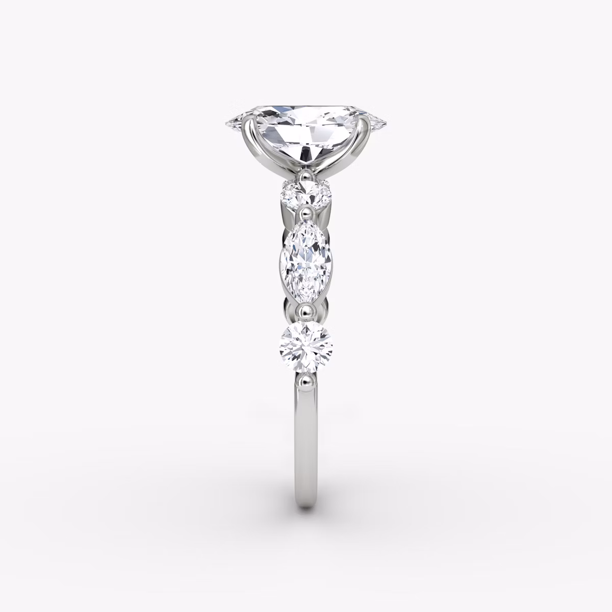 The Mixed Shape Single Shared Prong | Oval | 18k | White Gold | bandAccent: Plain | diamondOrientation: vertical | caratWeight: other