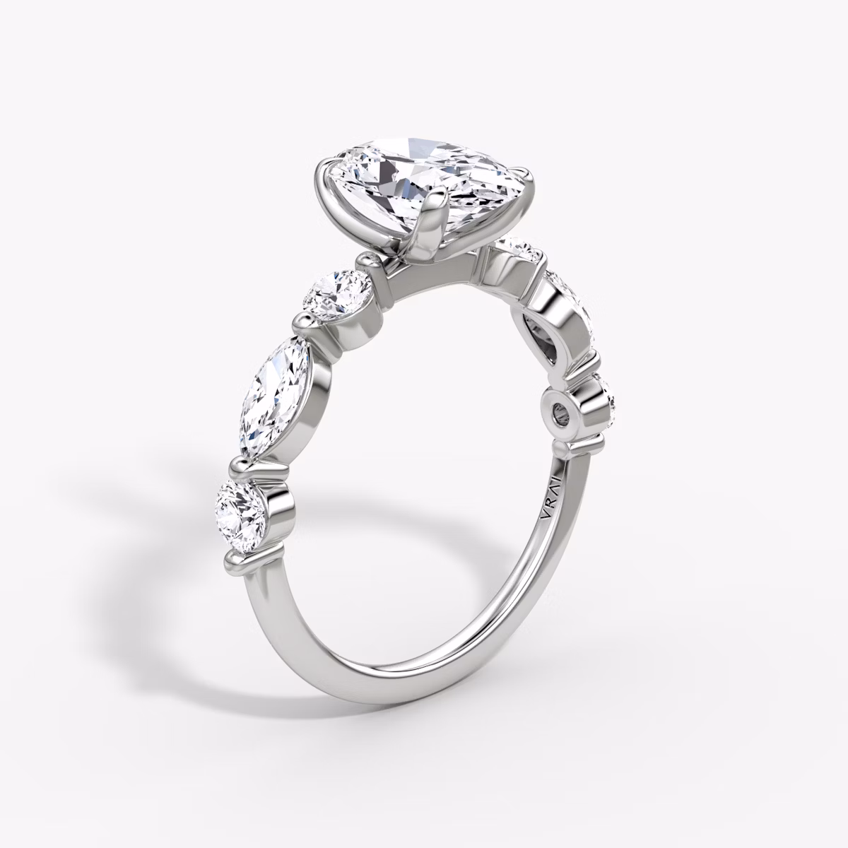 The Mixed Shape Single Shared Prong | Oval | 18k | White Gold | bandAccent: Plain | diamondOrientation: vertical | caratWeight: other