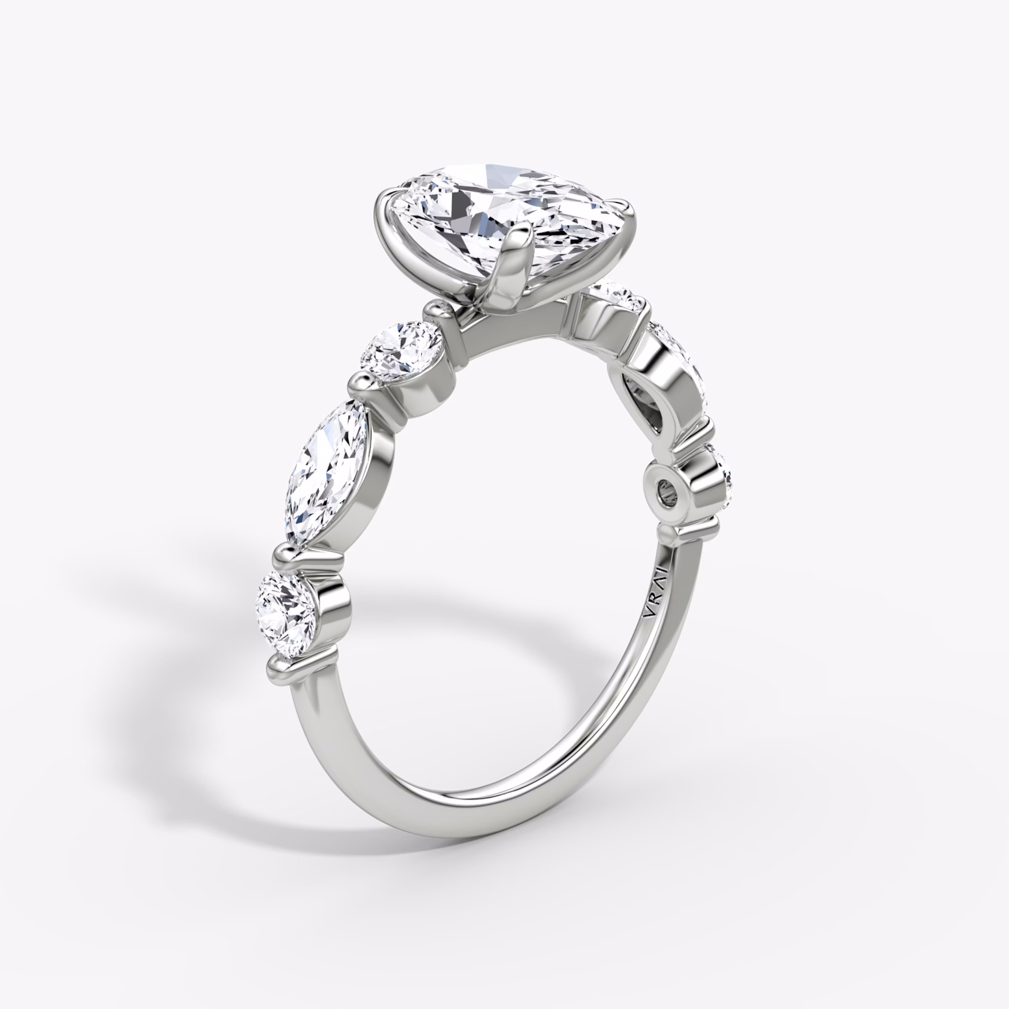 The Mixed Shape Single Shared Prong | Oval | Platinum | bandAccent: Plain | diamondOrientation: vertical | caratWeight: other