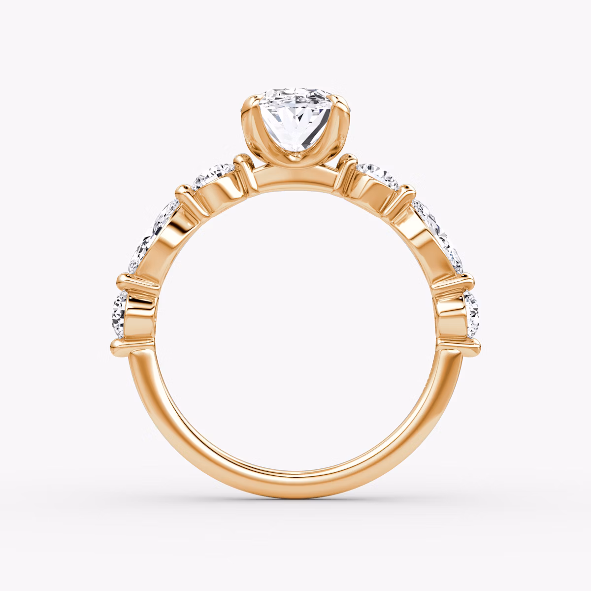 Mixed Shape Single Shared Prong | Oval | 14k | Roségold | bandAccent: Ohne Pavé-Besatz | diamondOrientation: vertical | caratWeight: other