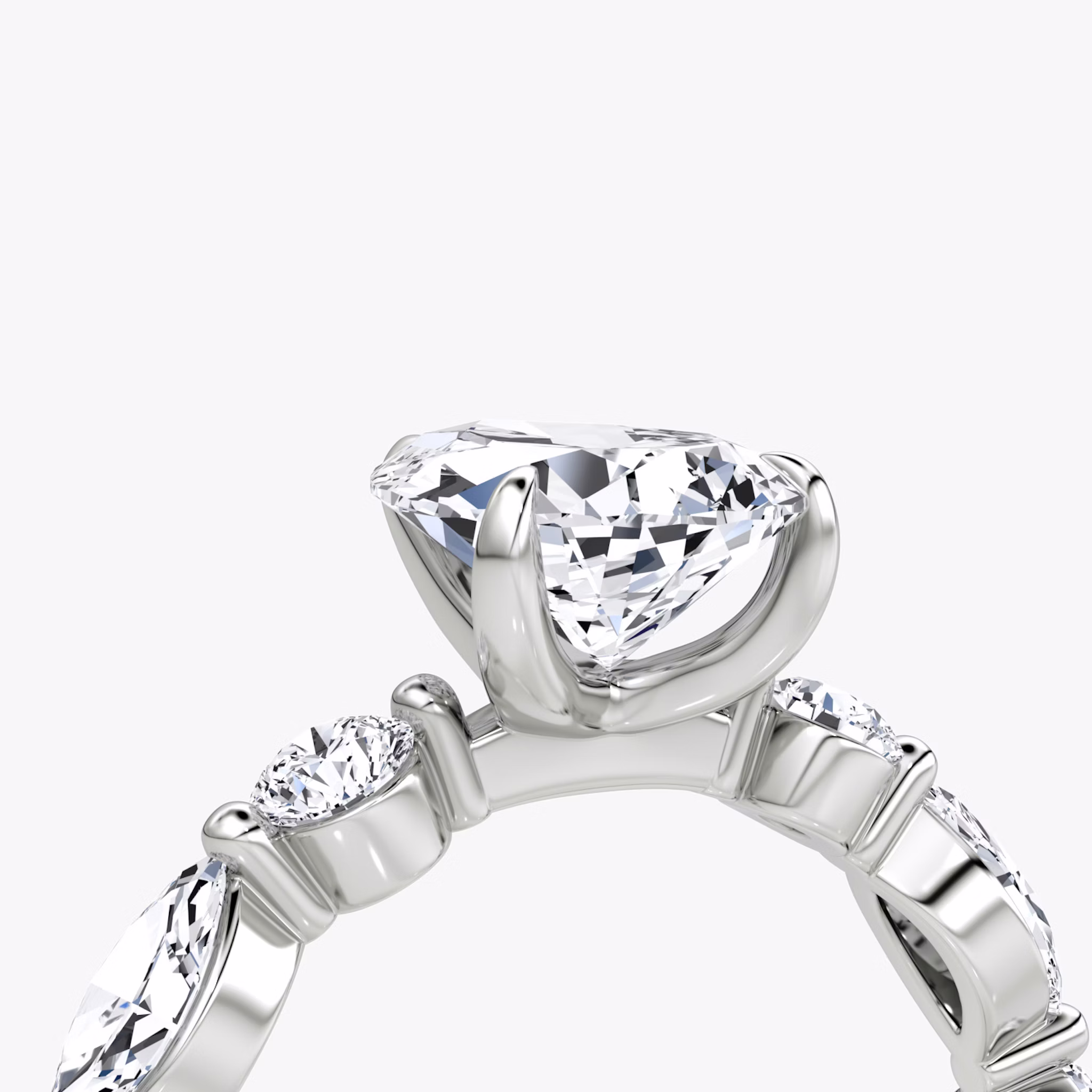 The Mixed Shape Single Shared Prong | Pear | 18k | White Gold | bandAccent: Plain | diamondOrientation: vertical | caratWeight: other