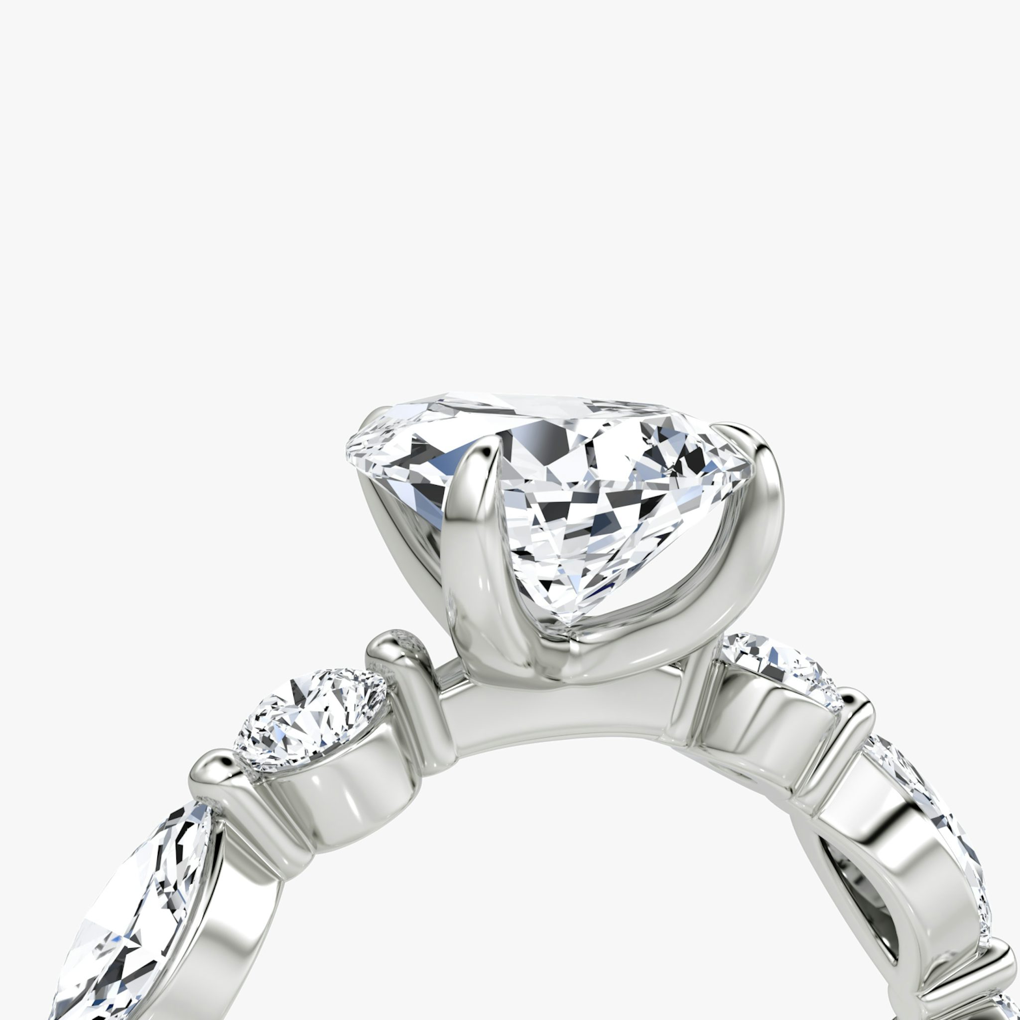 The Mixed Shape Single Shared Prong | Pear | 18k | White Gold | bandAccent: Plain | diamondOrientation: vertical | caratWeight: other
