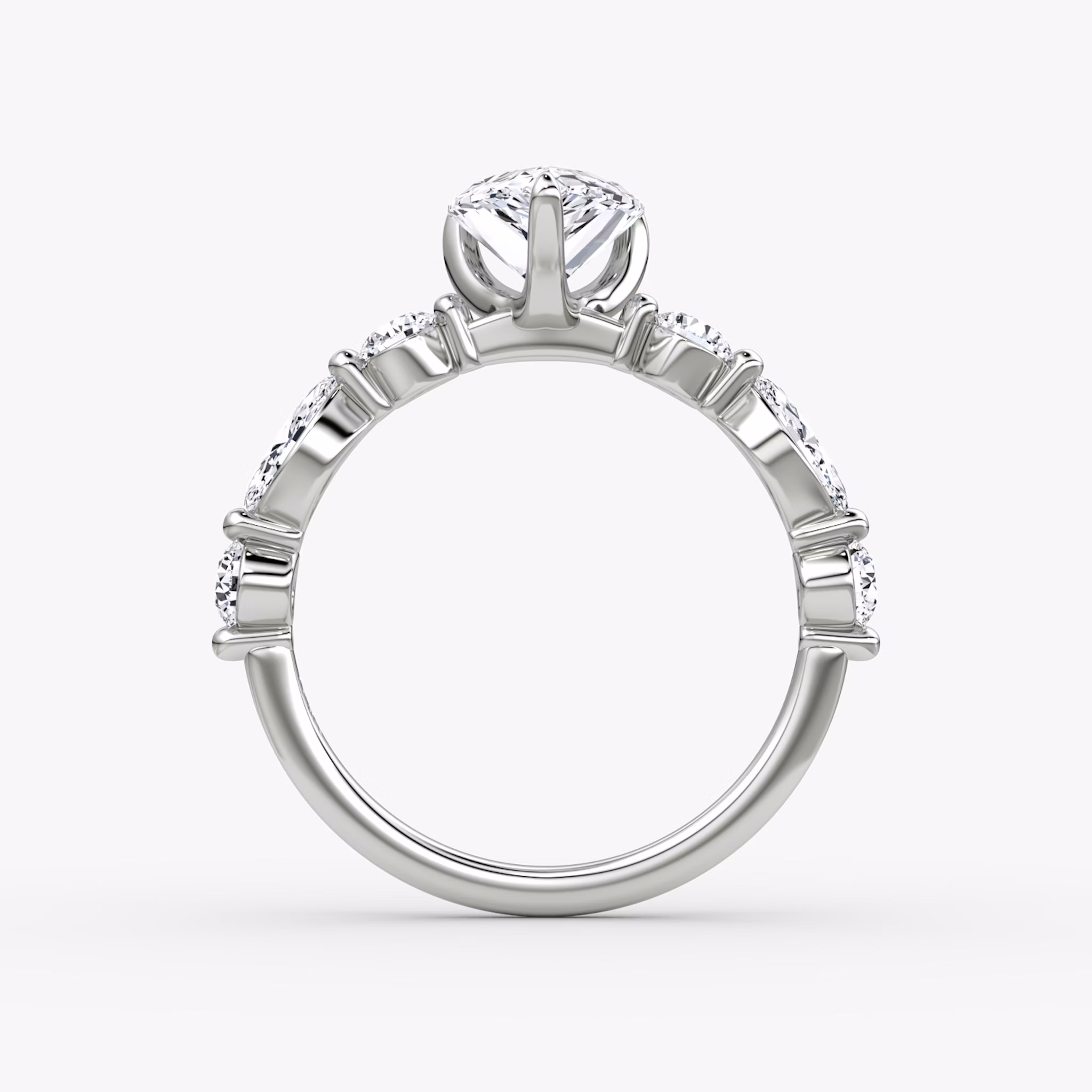 The Mixed Shape Single Shared Prong | Pear | 18k | White Gold | bandAccent: Plain | diamondOrientation: vertical | caratWeight: other