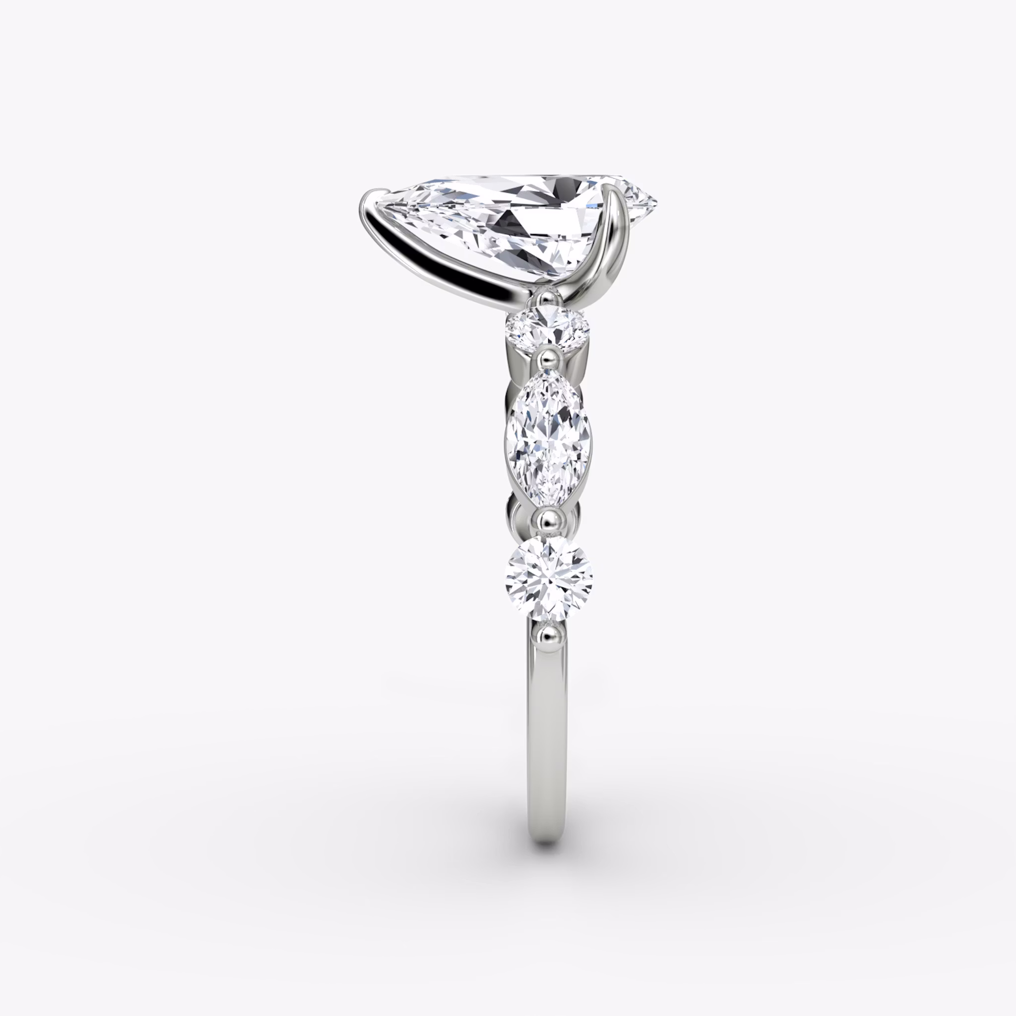 The Mixed Shape Single Shared Prong | Pear | 18k | White Gold | bandAccent: Plain | diamondOrientation: vertical | caratWeight: other