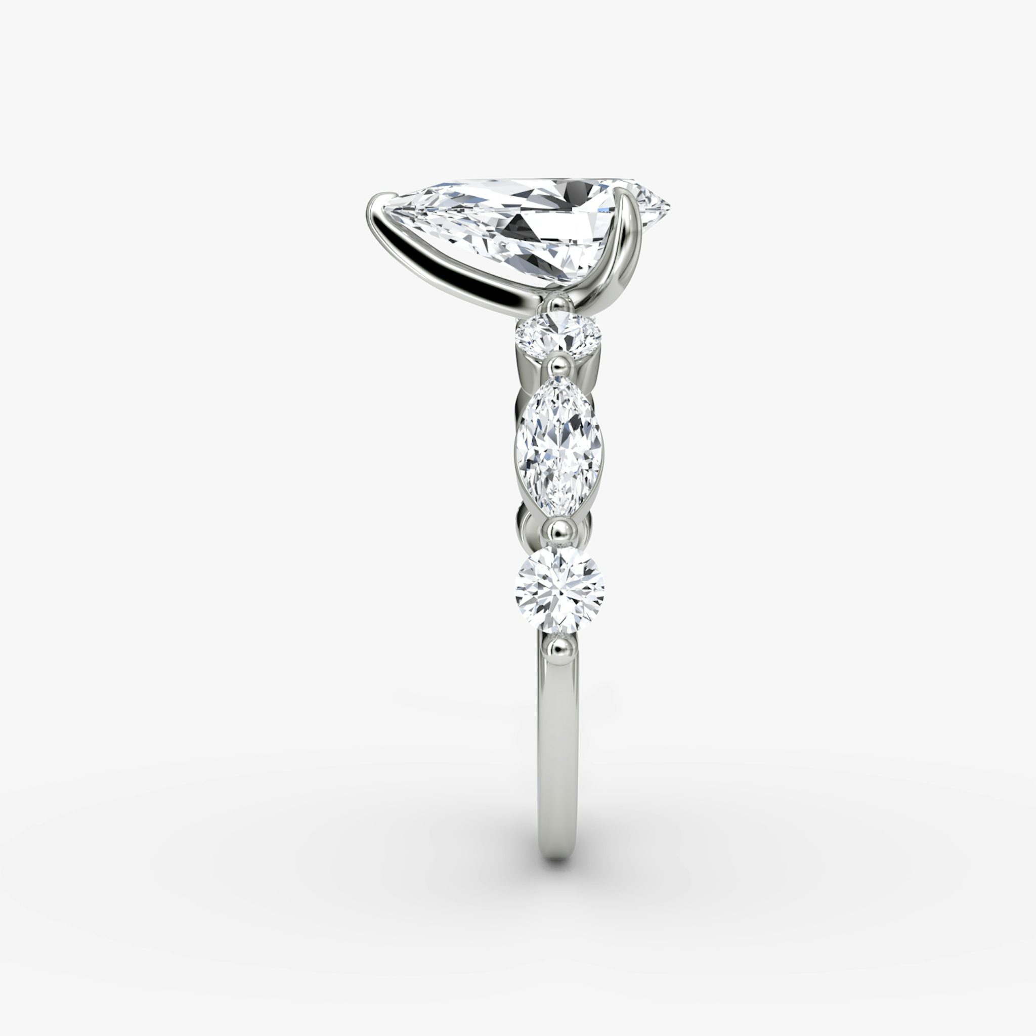 The Mixed Shape Single Shared Prong | Pear | 18k | White Gold | bandAccent: Plain | diamondOrientation: vertical | caratWeight: other
