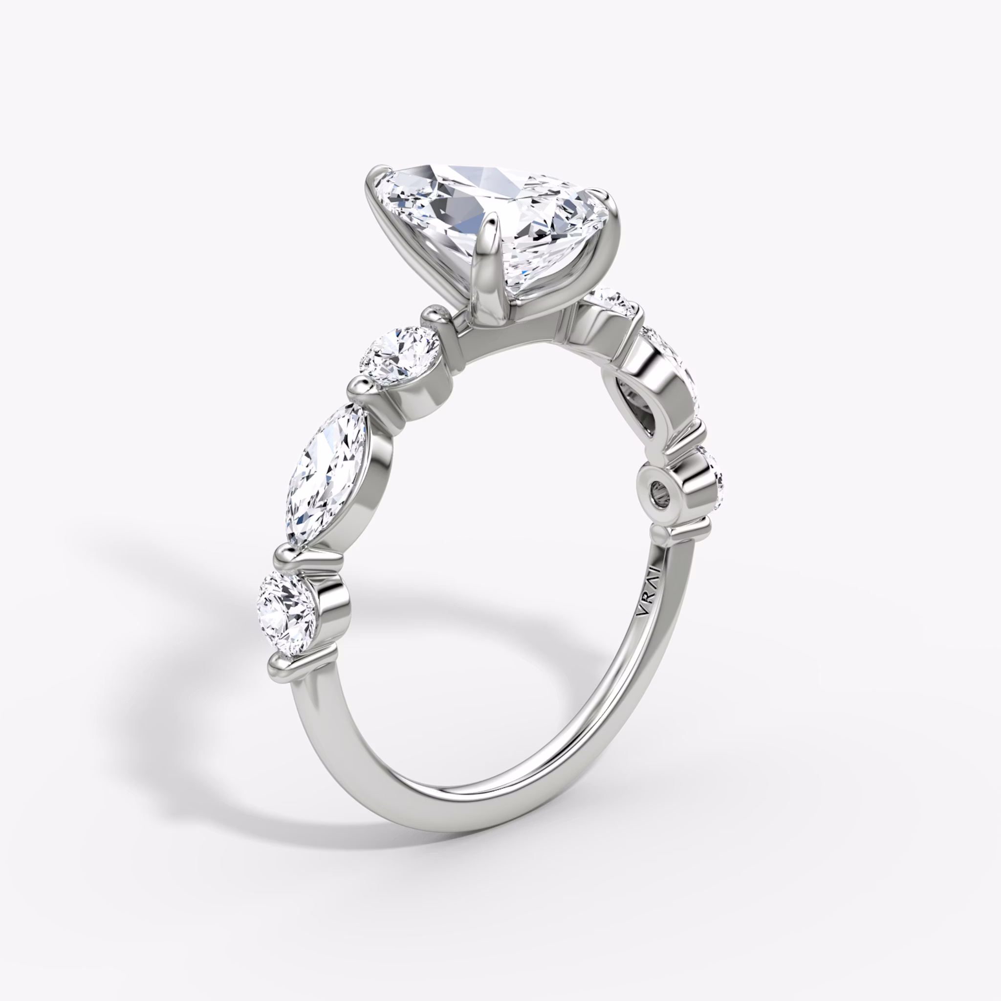 The Mixed Shape Single Shared Prong | Pear | 18k | White Gold | bandAccent: Plain | diamondOrientation: vertical | caratWeight: other