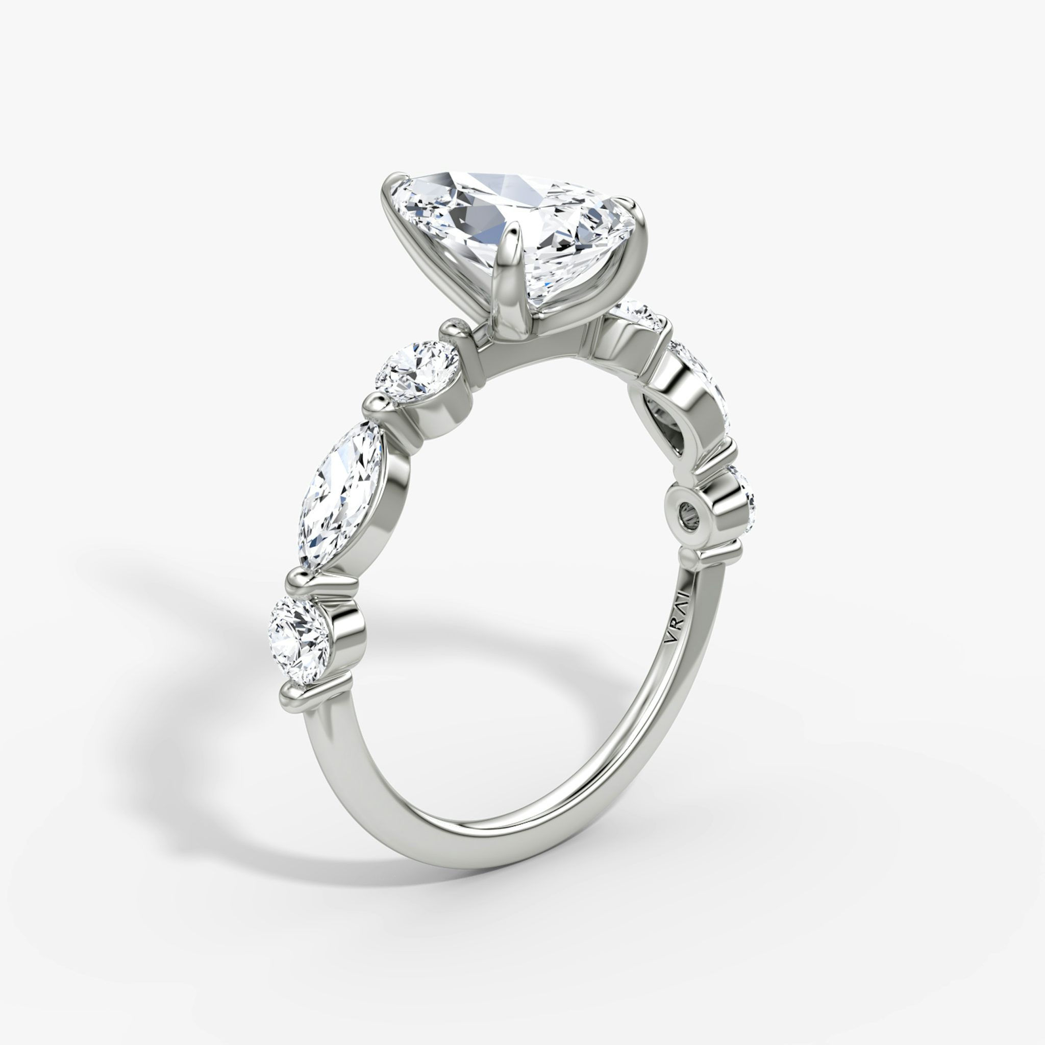 The Mixed Shape Single Shared Prong | Pear | 18k | White Gold | bandAccent: Plain | diamondOrientation: vertical | caratWeight: other