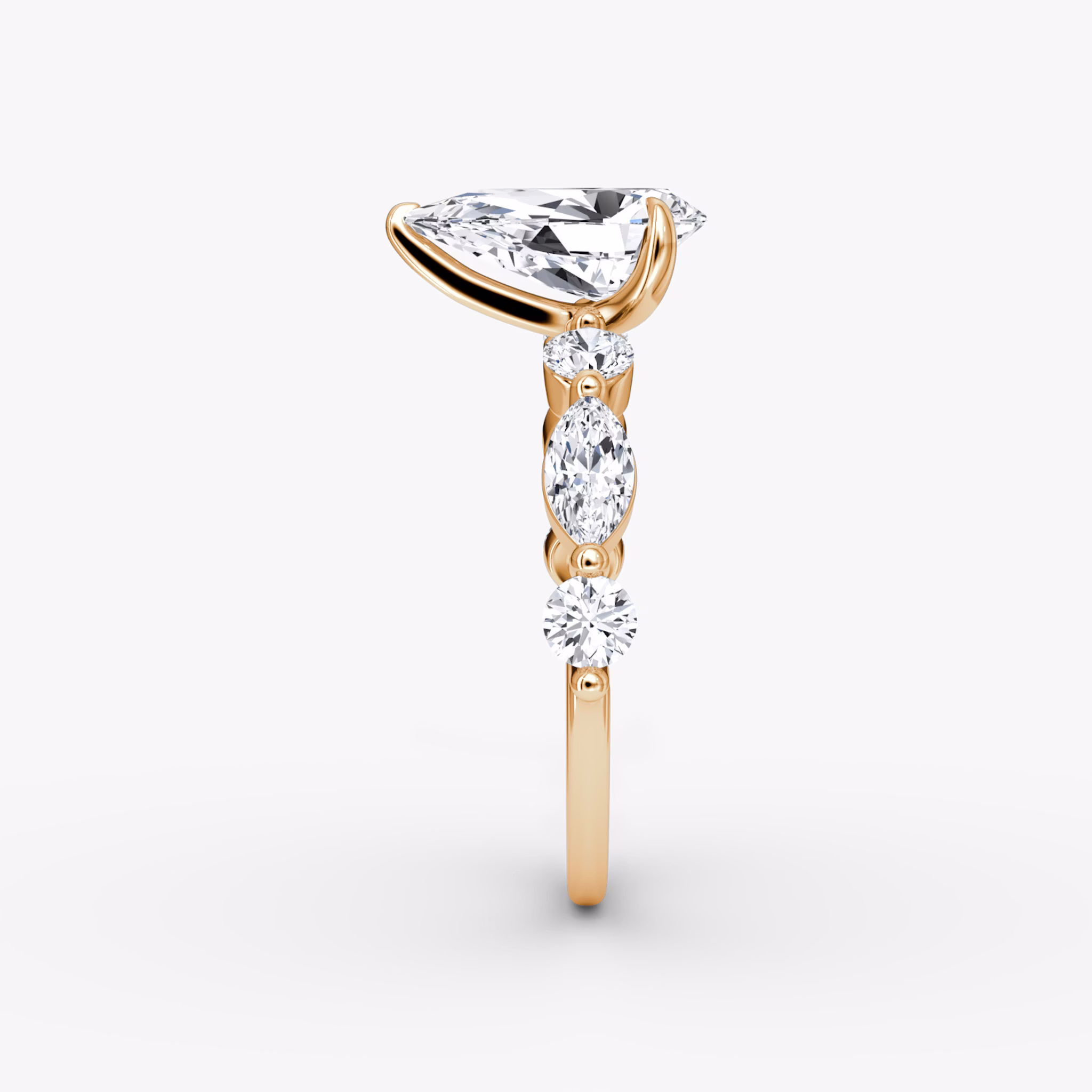 The Mixed Shape Single Shared Prong | Pear | 14k | Rose Gold | bandAccent: Plain | diamondOrientation: vertical | caratWeight: other