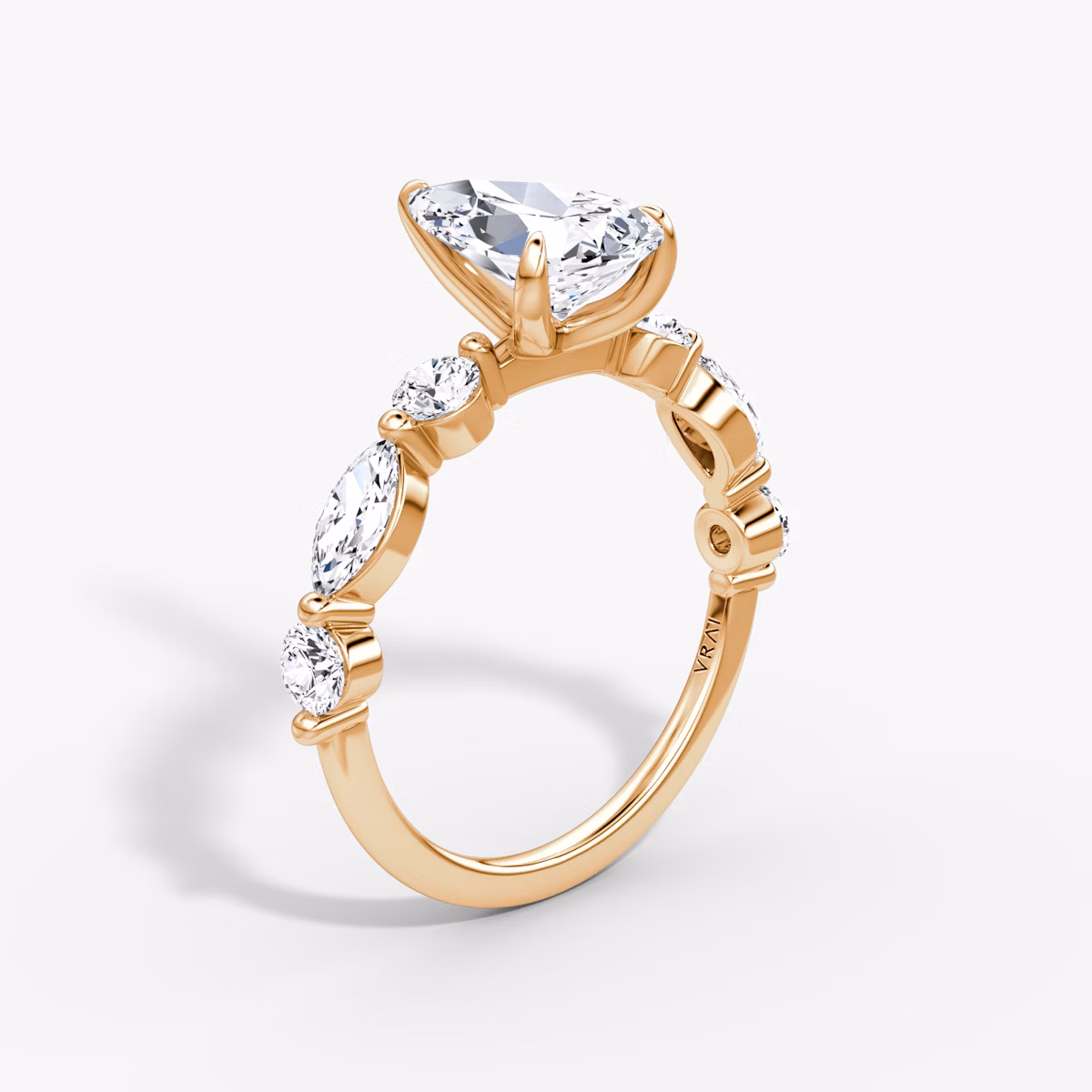Bague de fiançailles Mixed Shape Single Shared Prong | Poire | 14k | Or rose | bandAccent: Simple | diamondOrientation: vertical | caratWeight: other