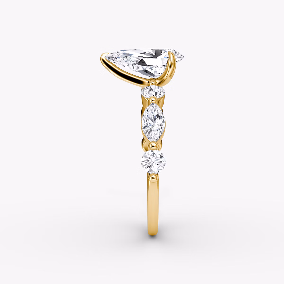 The Mixed Shape Single Shared Prong | Pear | 18k | Yellow Gold | bandAccent: Plain | diamondOrientation: vertical | caratWeight: other