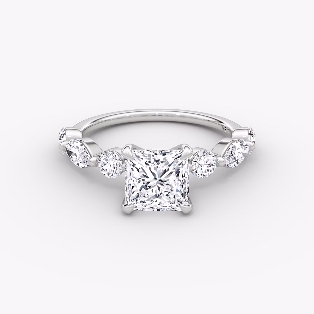 The Mixed Shape Single Shared Prong | Princess | 18k | White Gold | bandAccent: Plain | diamondOrientation: vertical | caratWeight: other