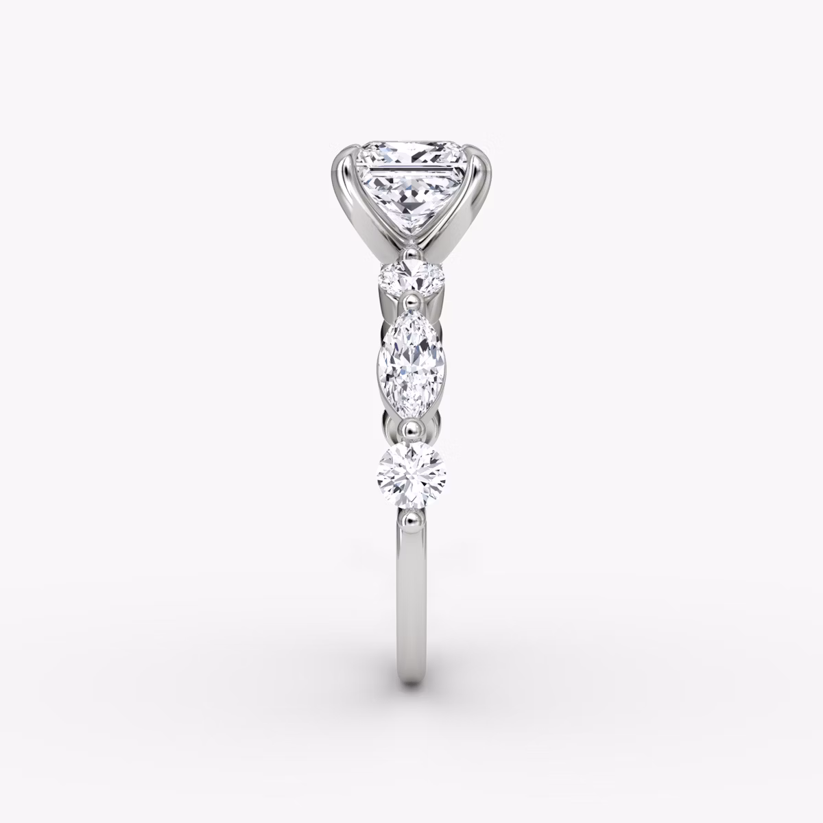 The Mixed Shape Single Shared Prong | Princess | 18k | White Gold | bandAccent: Plain | diamondOrientation: vertical | caratWeight: other