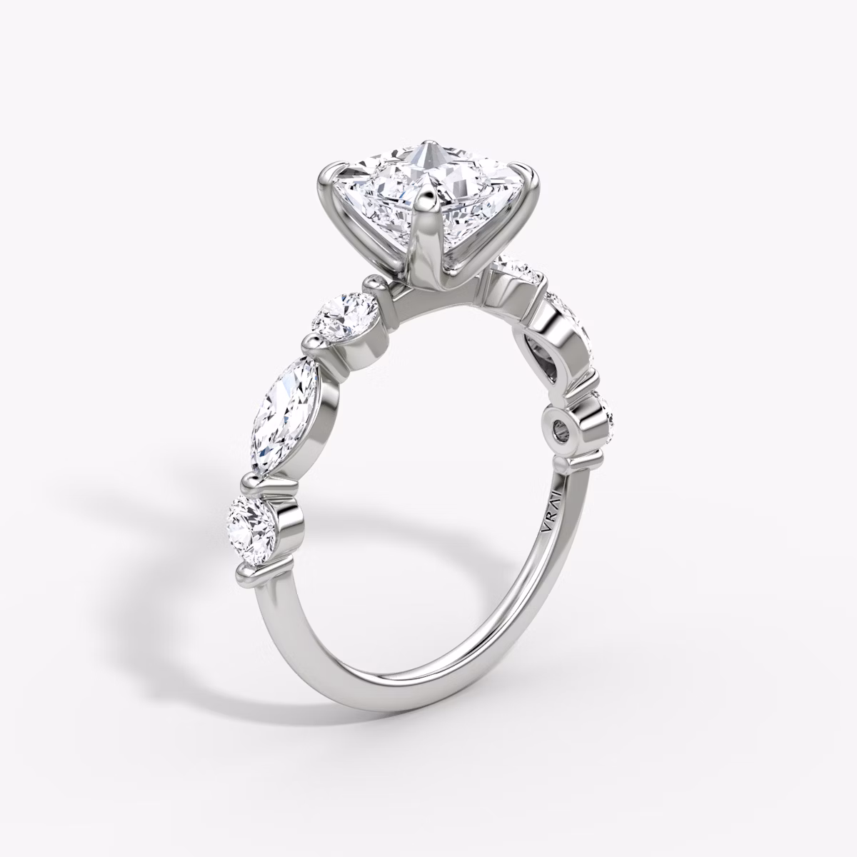 The Mixed Shape Single Shared Prong | Princess | 18k | White Gold | bandAccent: Plain | diamondOrientation: vertical | caratWeight: other