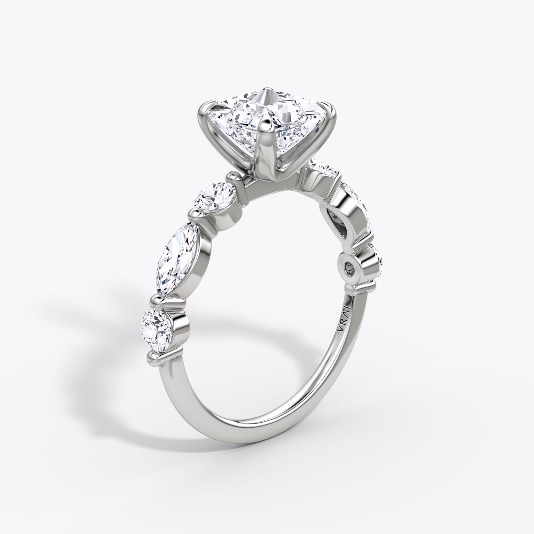 The Mixed Shape Single Shared Prong | Princess | Platinum | bandAccent: Plain | diamondOrientation: vertical | caratWeight: other