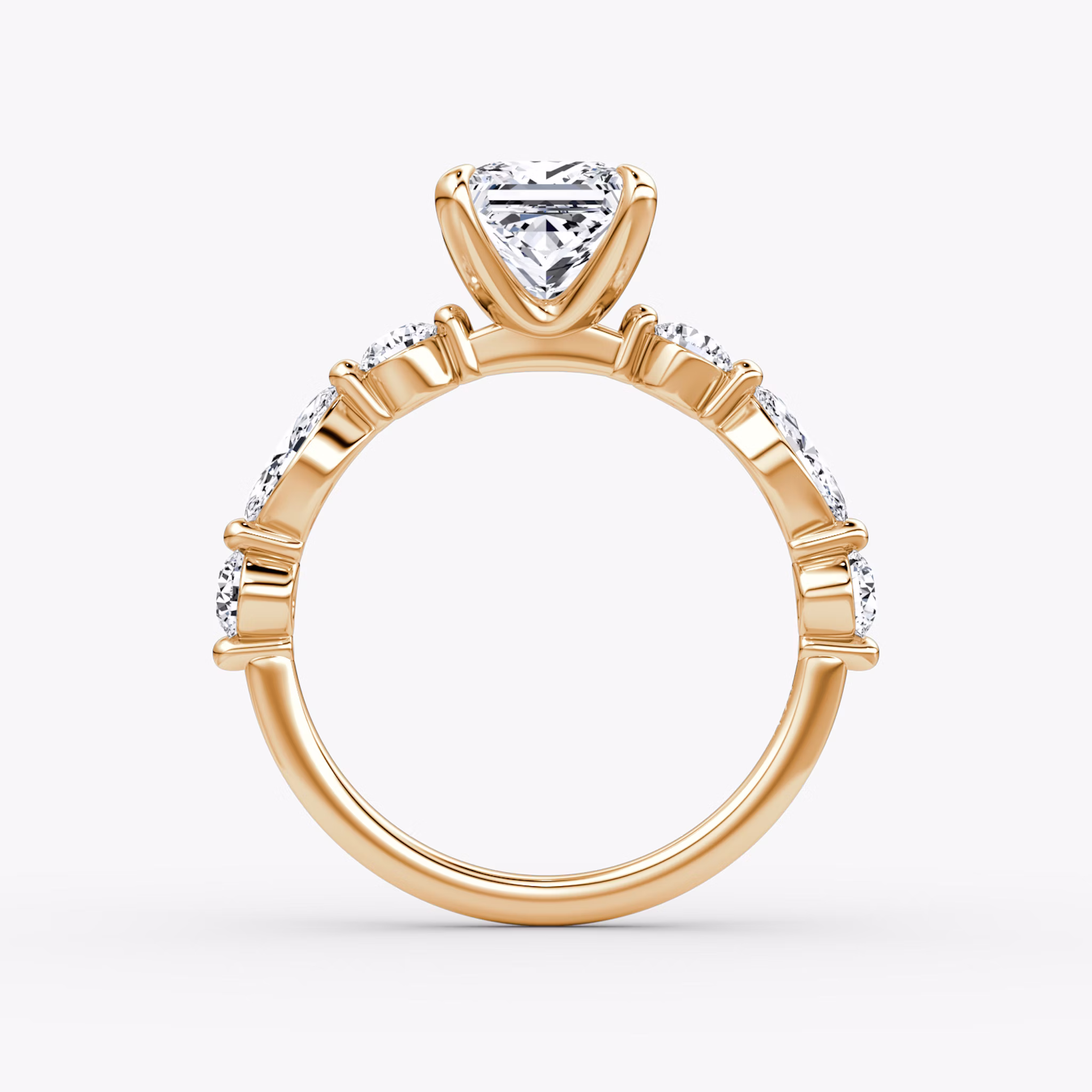 The Mixed Shape Single Shared Prong | Princess | 14k | Rose Gold | bandAccent: Plain | diamondOrientation: vertical | caratWeight: other